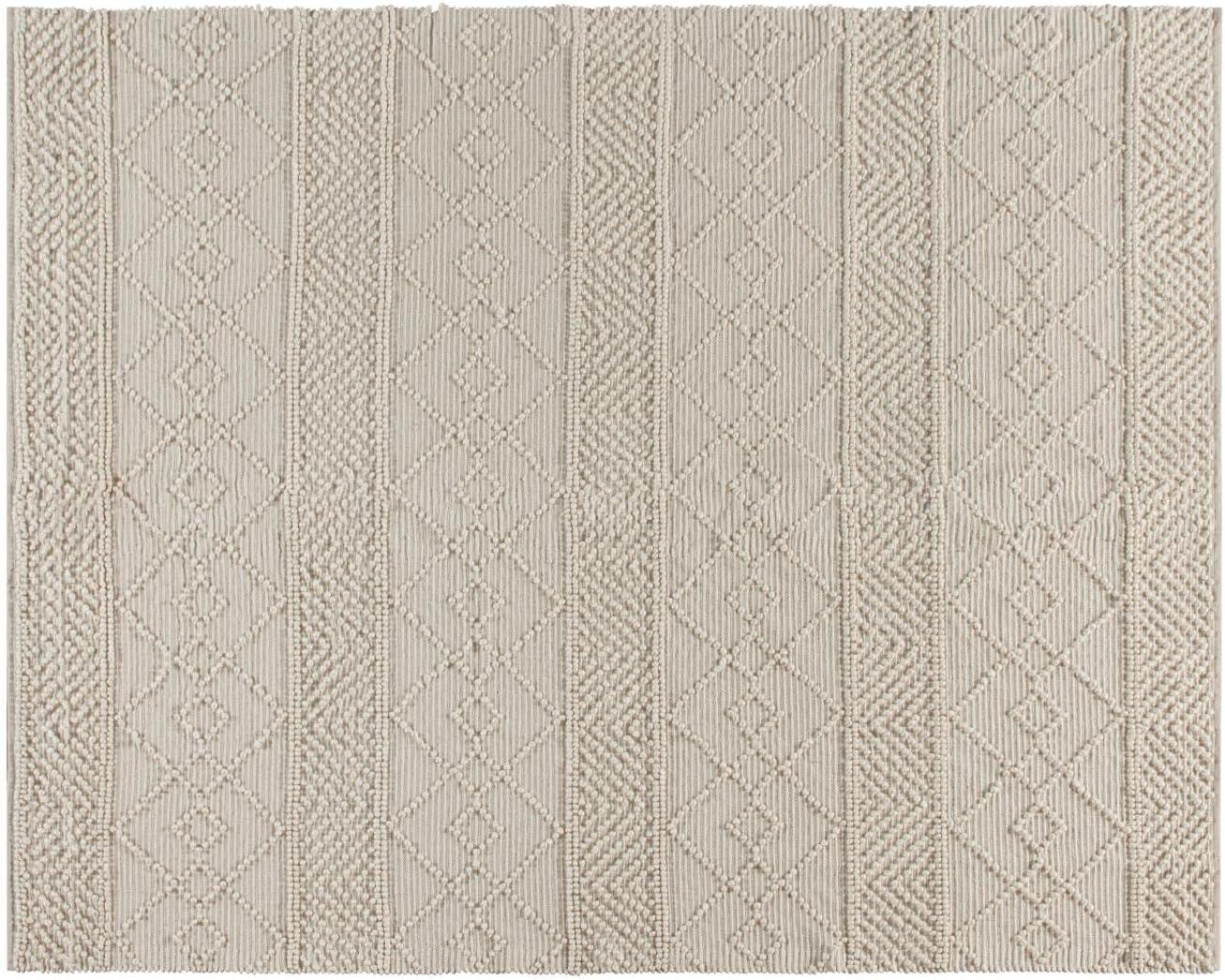 Modern Handcrafted Ivory Geometric Wool-Blend 8' x 10' Area Rug