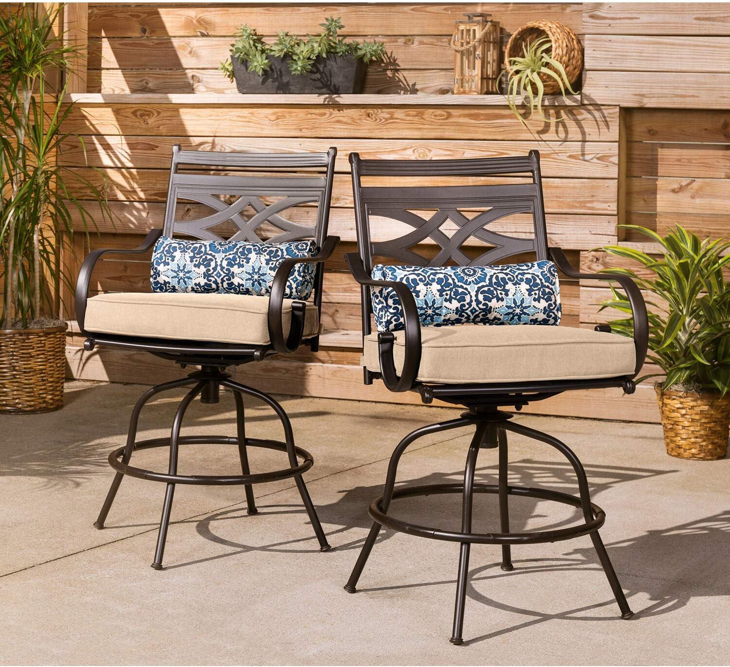 Hanover Montclair 3 Pcs Steel Outdoor High-Dining Set, Tan