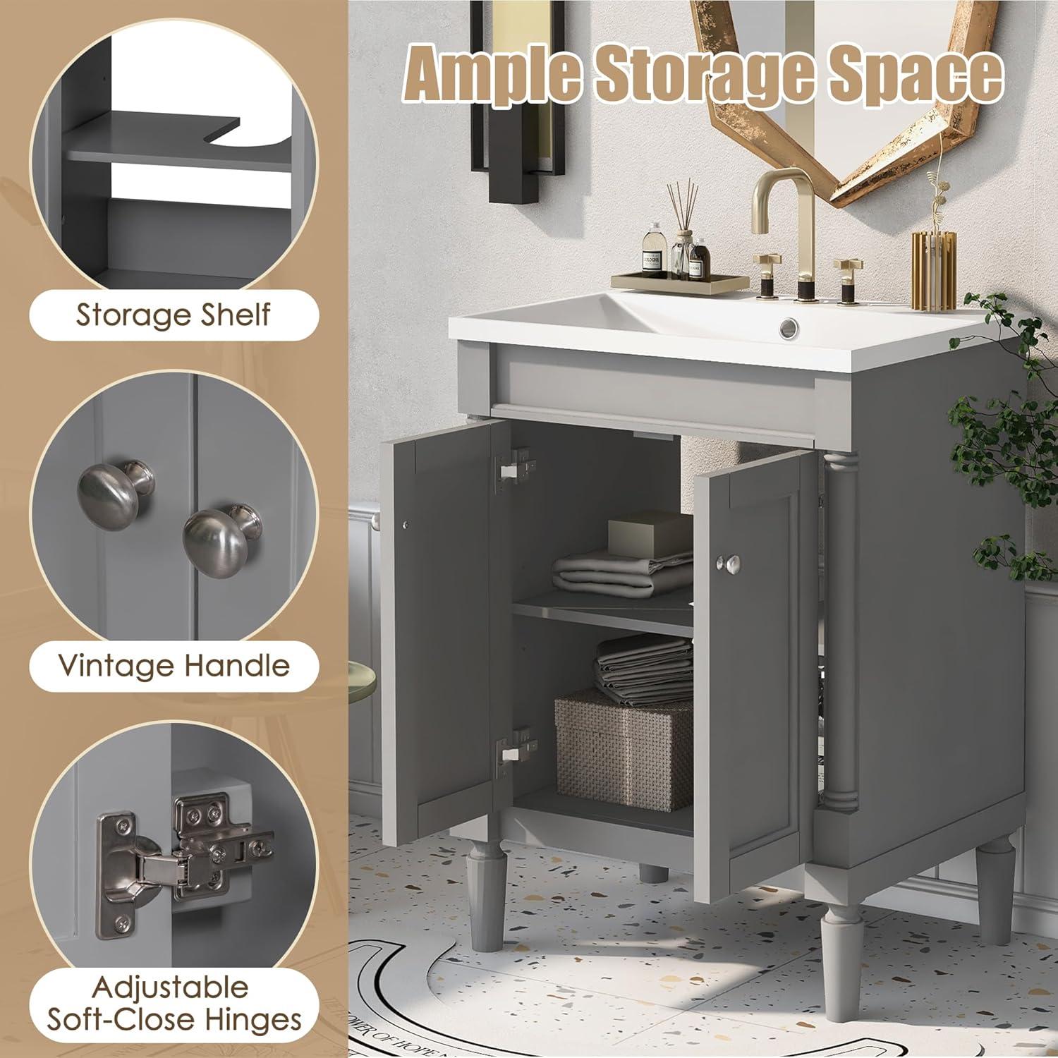 Green Shaker Style Bathroom Vanity with Tempered Glass Top
