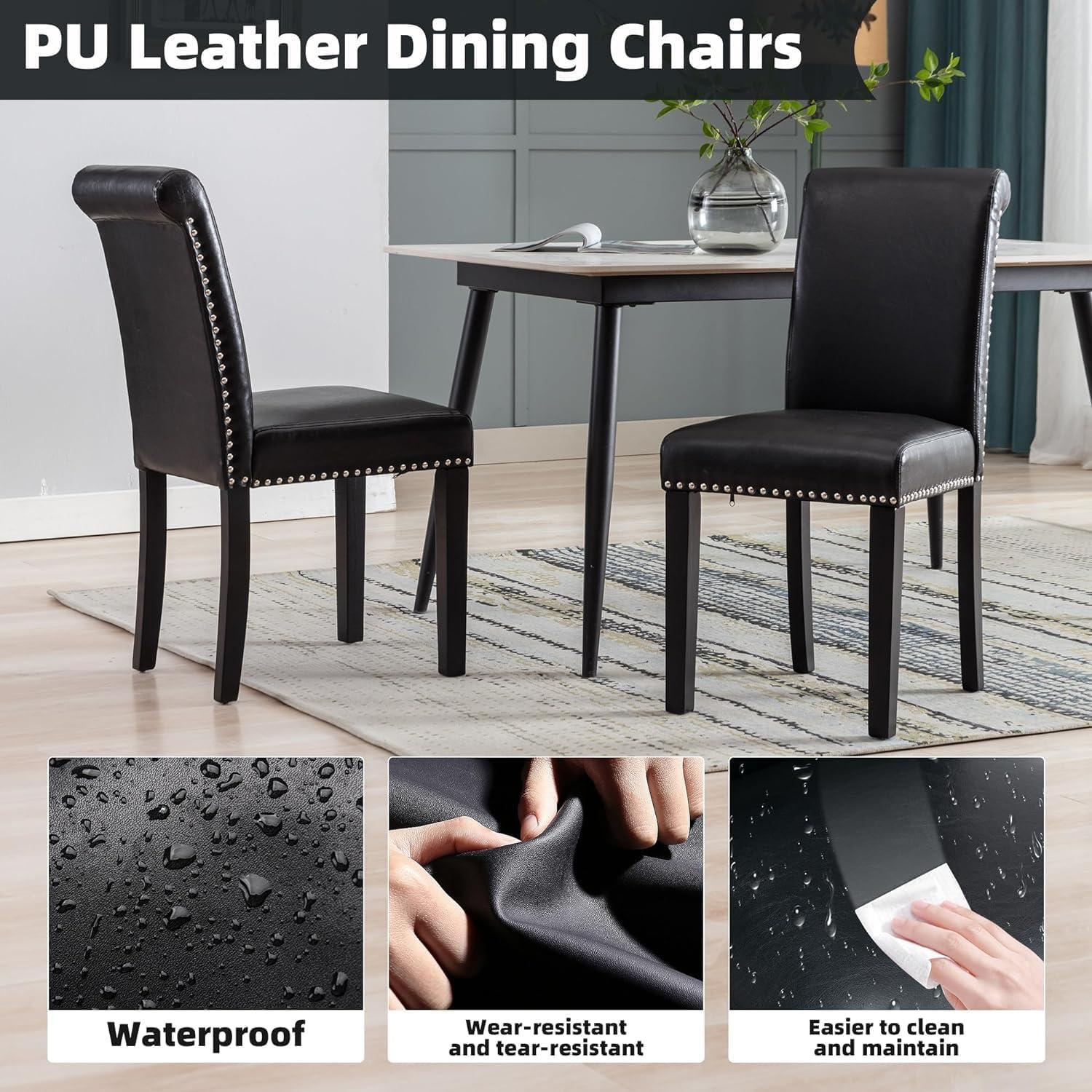 Westice Dining Room Chairs Set of 6 Upholstered PU Leather Kitchen Chairs Dining Room Side Chair with Nailhead Trim and Rubber Wood Legs for Small Space Apartment, Brown