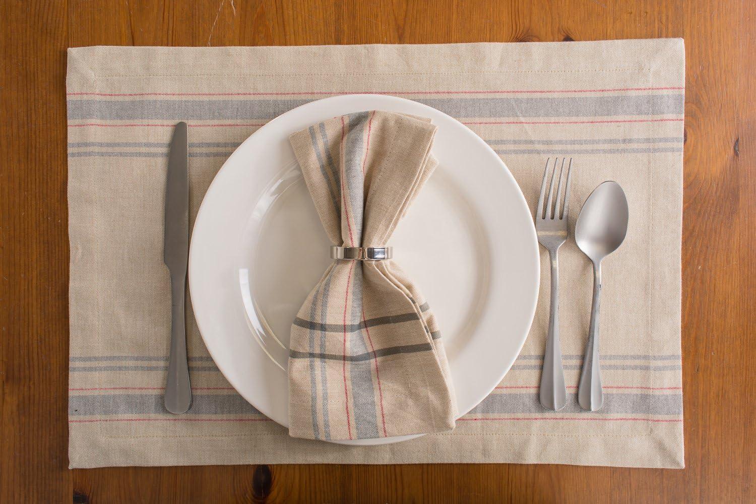 DII French Stripe Placemat Set 6 Piece, Taupe/Gray, 13x19"