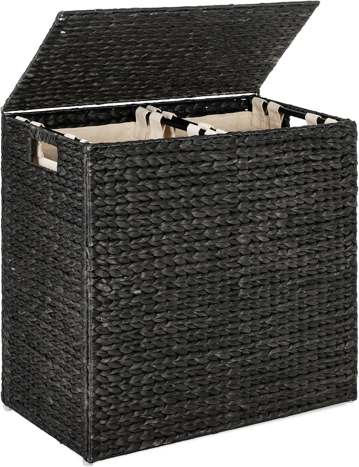 Bayou Breeze Large Water Hyacinth Double Laundry Hamper Basket w/ 2 Liner Bags, Handles