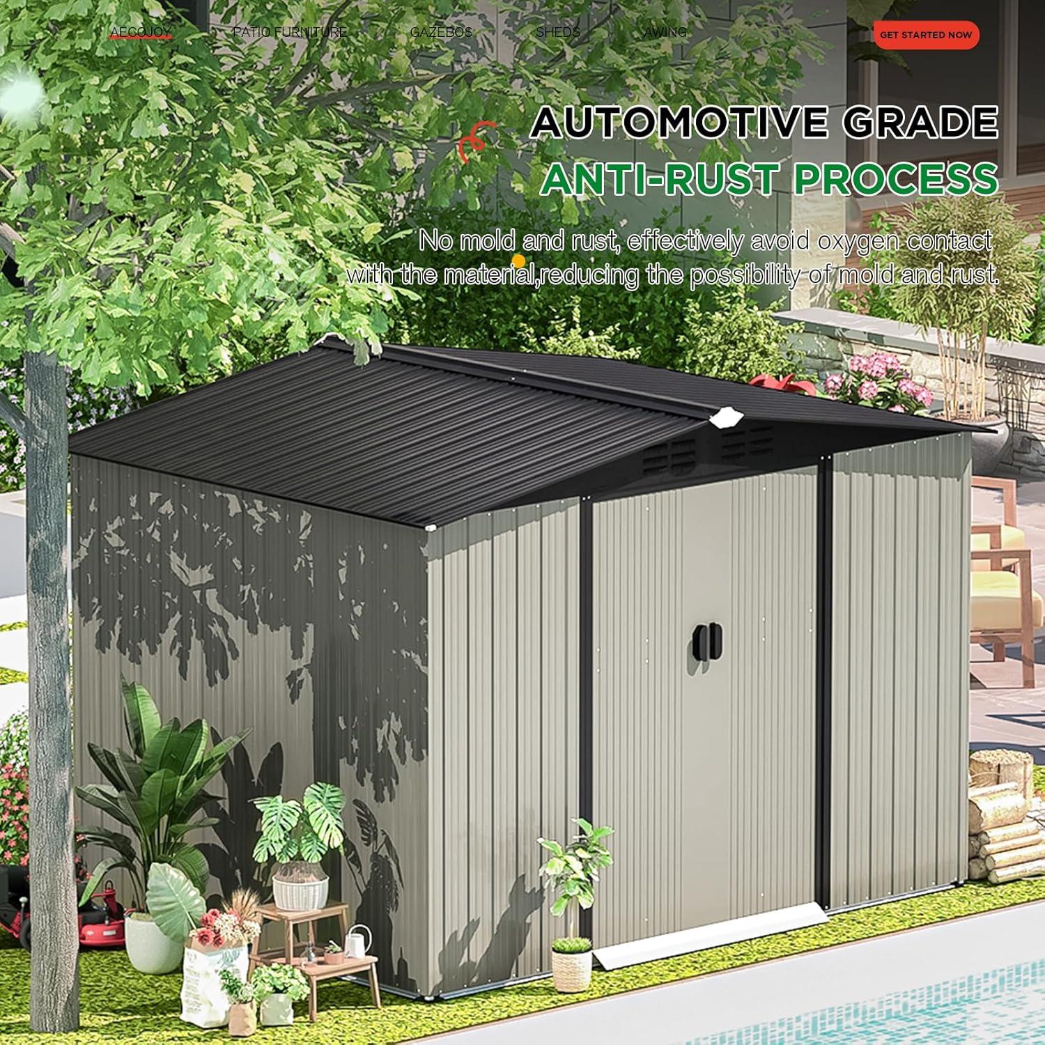 AECOJOY 6' x 4' Outdoor Metal Storage Shed with Lockable Door for Backyard