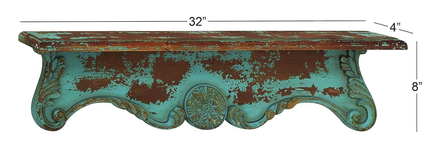 Ophelia & Co. Wood 1 Shelf Scroll Blue Wall Shelf