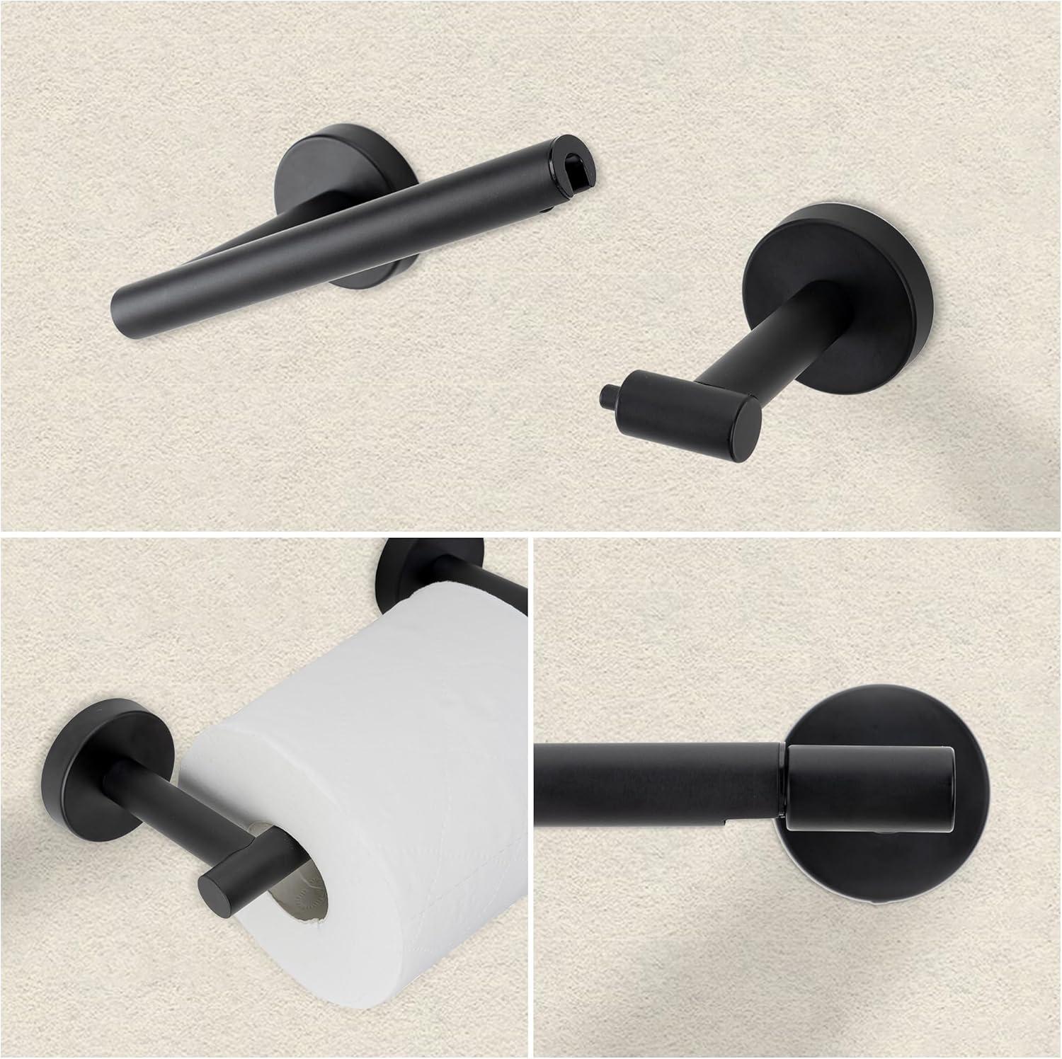 Toiler Paper Holder Wall Mount, Matte Black Toiler Paper Holder, Double Post Pivoting Toilet Paper Roll Holder for Bathroom, SUS 304 Stainless Steel