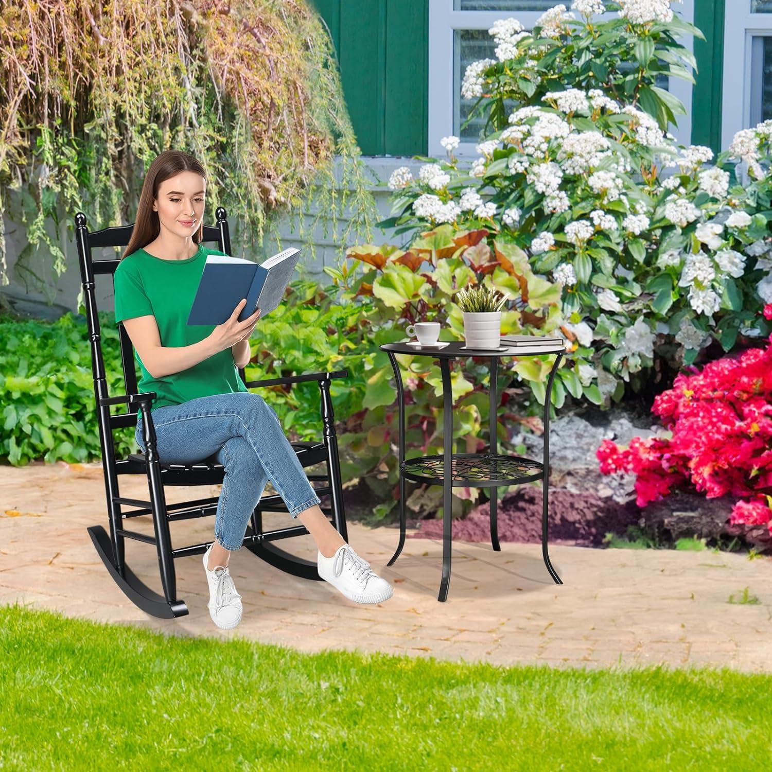 Black Solid Wood High Back Rocking Chair with Armrests