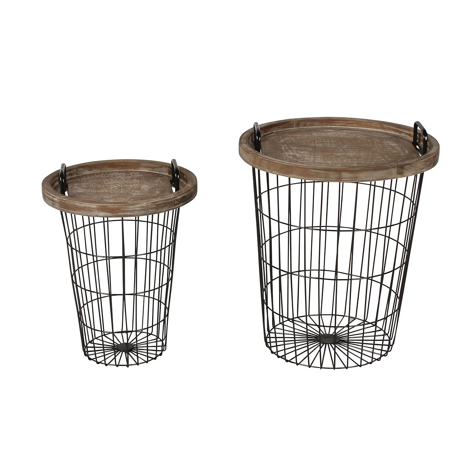 Kate and Laurel Tenby Round Metal Nesting Table, 2 piece, Rustic Brown and Black