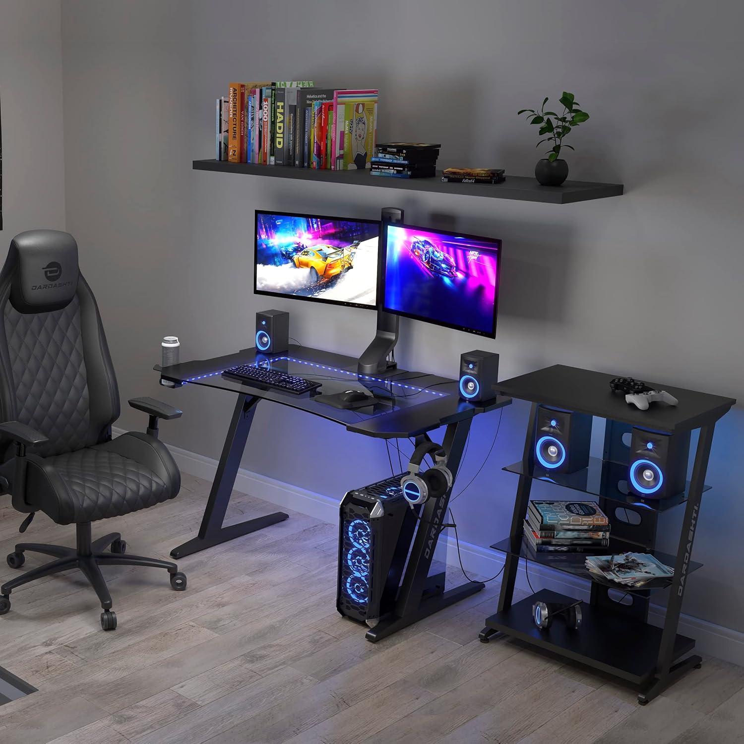 Dardashti Midnight Black Gaming Desk with LED Lights