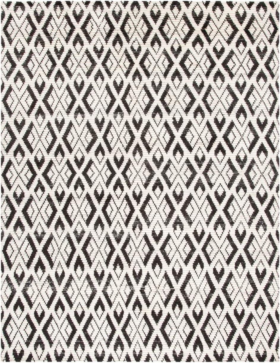 Ivory and Black Hand-Knotted Wool 6' x 9' Area Rug