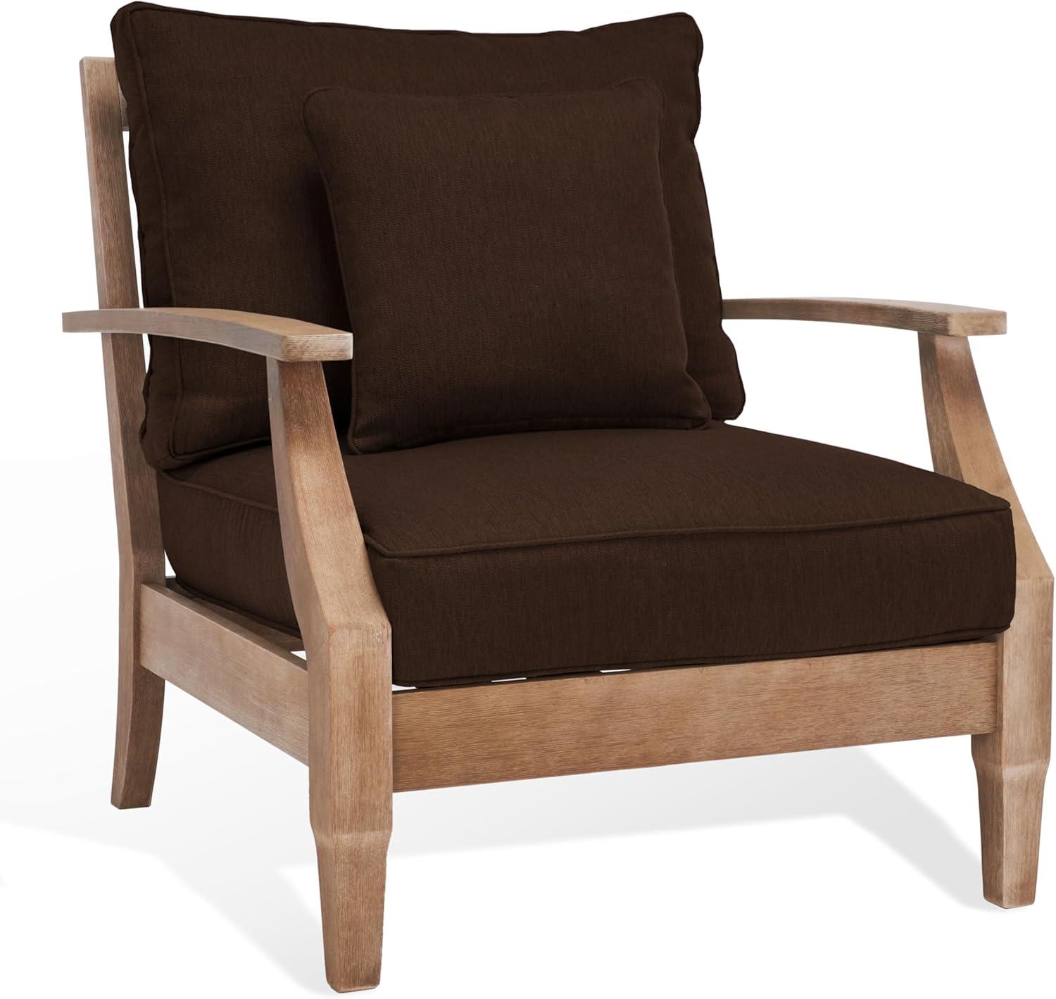 Ssafavieh Martinique Coastal Eucalyptus Wood Solid Print Armchair, Natural / Beige