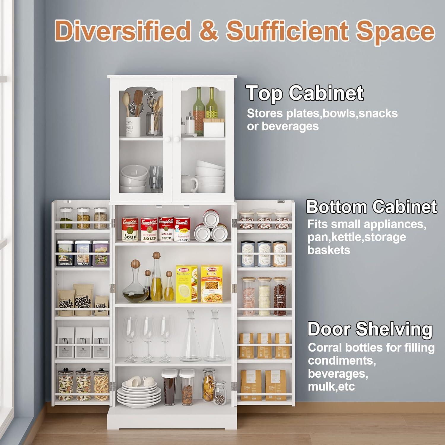 Latitude Run® HOMCOM 41" Modern Kitchen Pantry Freestanding Storage Cabinet With Double Doors Adjustable Shelves For Living Room - White