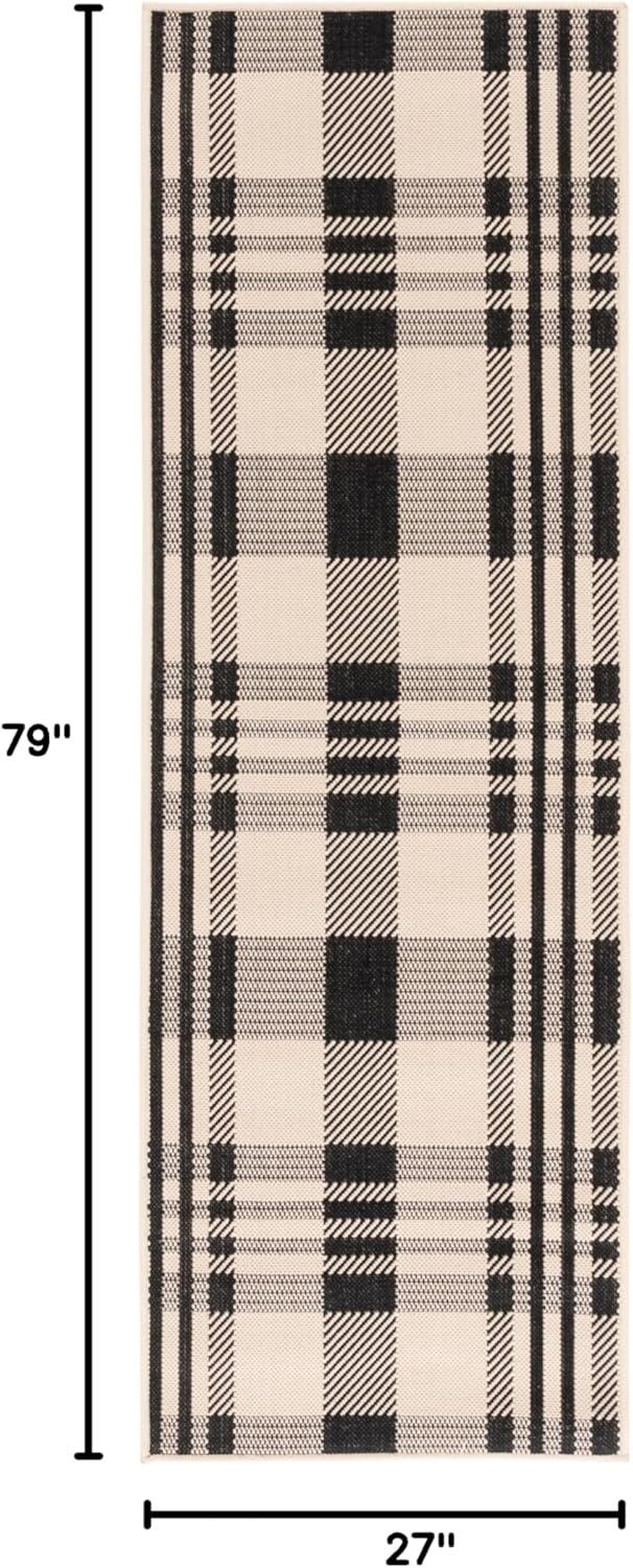 SAFAVIEH Courtyard Benjamin Plaid Indoor/Outdoor Runner Rug, Navy/Beige, 2'3" x 6'7"