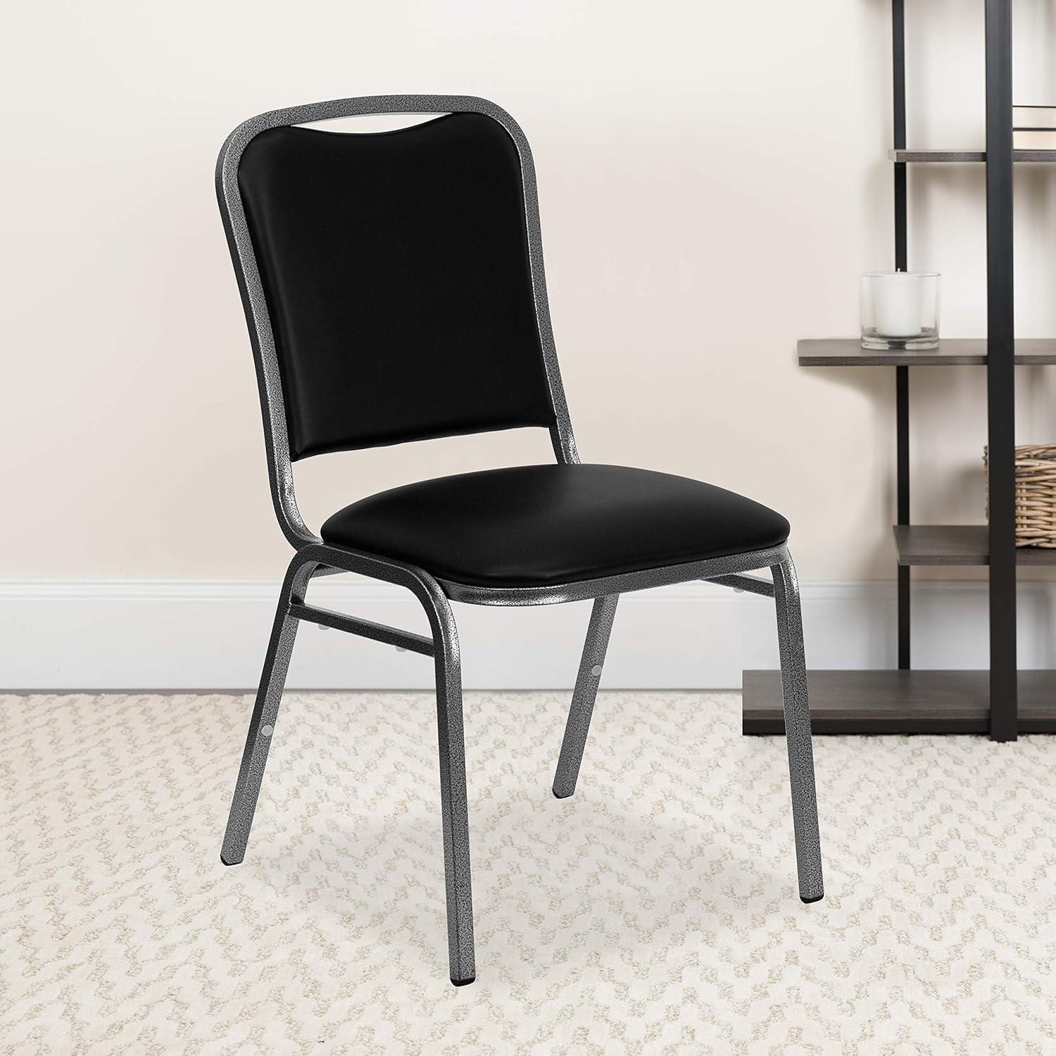 Flash Furniture HERCULES Series Stacking Banquet Chair in Black Vinyl - Silver Vein Frame