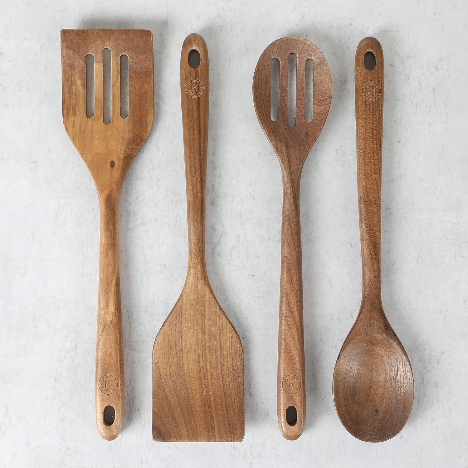 Walnut 4-Piece Wooden Kitchen Tool Set