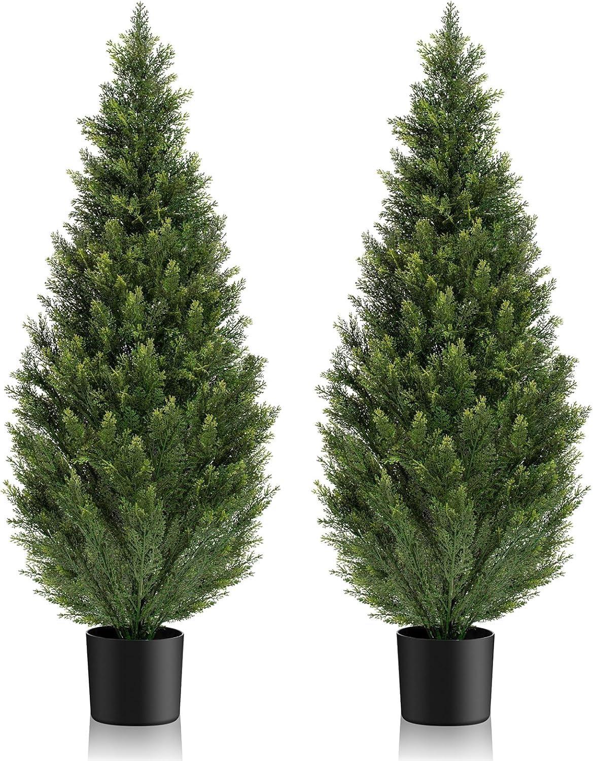 2 Pack 5 ft Artificial Cedar Tree UV Rated , Artificial Christmas Topiary Tree, Pre-Potted Plants for Indoor Outdoor Housewarming Gift Home Decor, DR.Planzen