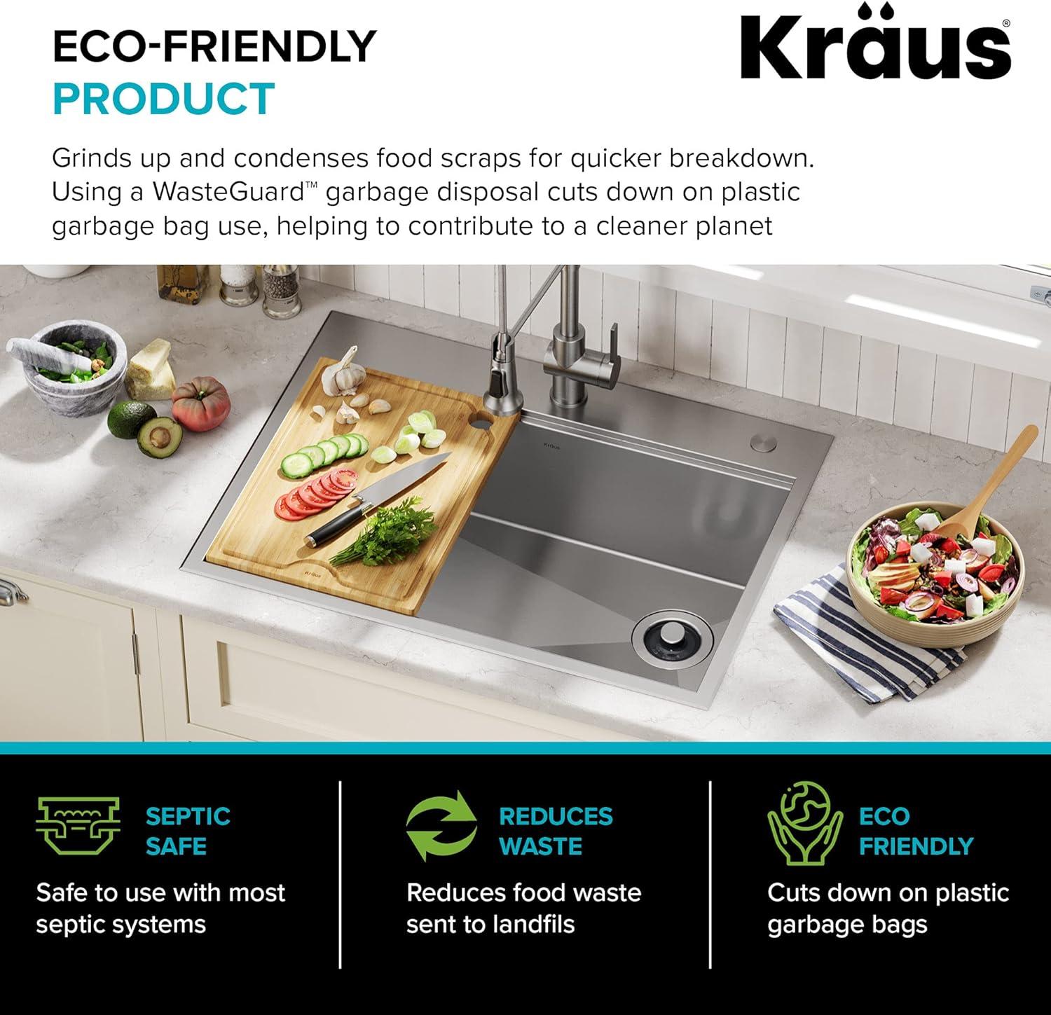 Kraus Waste Guard Continuous Feed Garbage Disposal with 3/4 HP Ultra-Quiet Motor with Power Cord and Flange Included