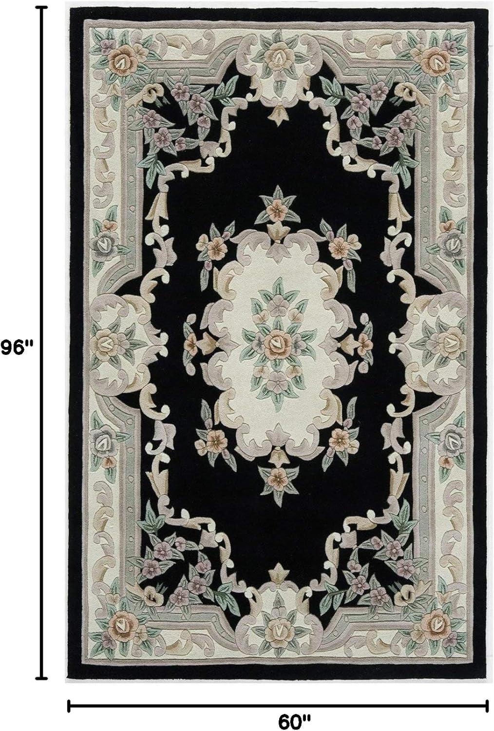 Handmade Black Wool Tufted Floral Area Rug 5' x 8'