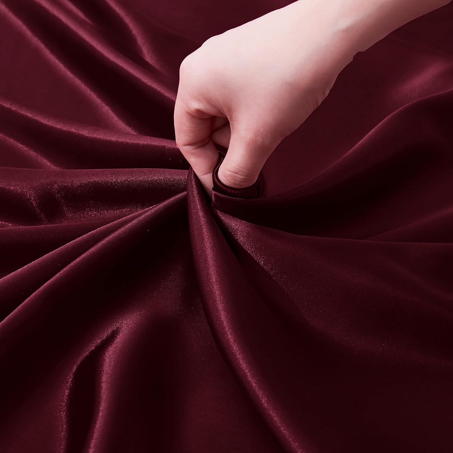 Cloud Fino Luxurious Satin Bed Sheets Burgundy Silk Sheets King 15 " Deep Pocket Pillowcases Sheet, 4-Piece