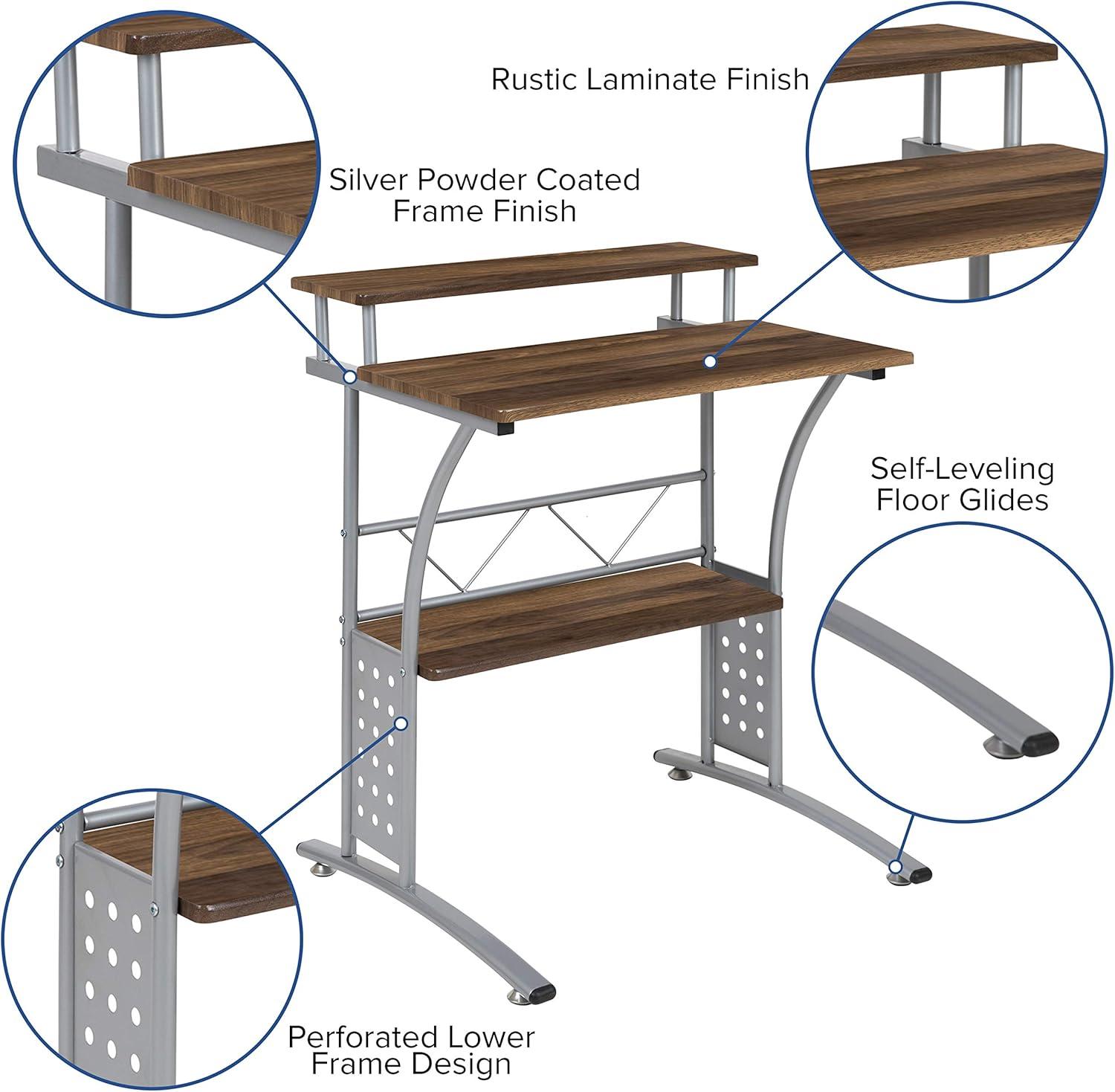 Flash Furniture Clifton Rustic Walnut Computer Desk with Top and Lower Storage Shelves