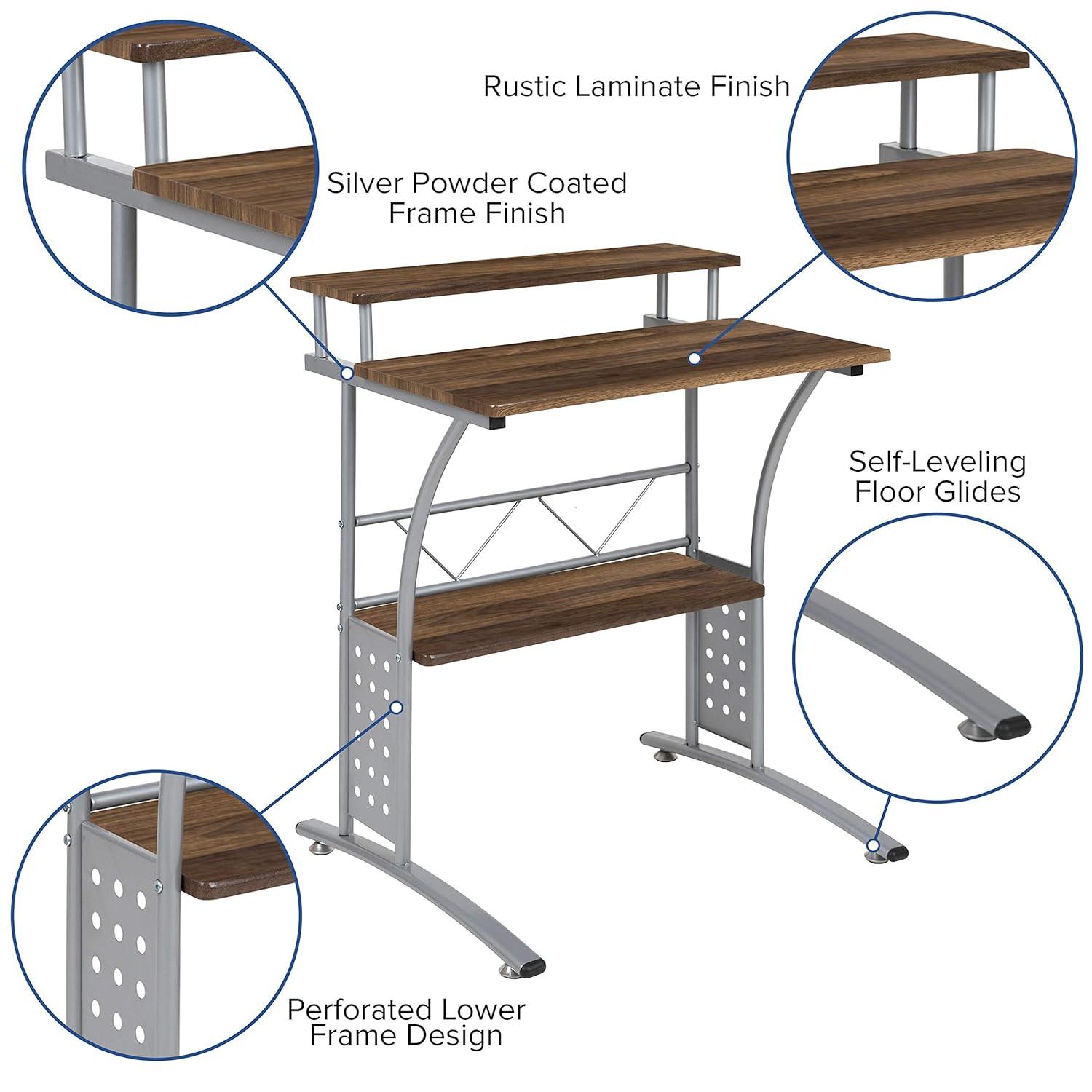 Flash Furniture Clifton Rustic Walnut Computer Desk with Top and Lower Storage Shelves