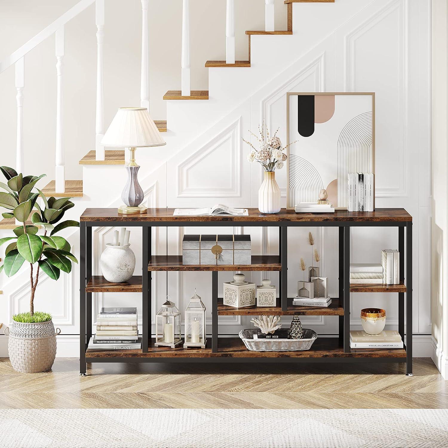 Rustic Brown 70.9'' Industrial Wood and Metal Console Table with Storage