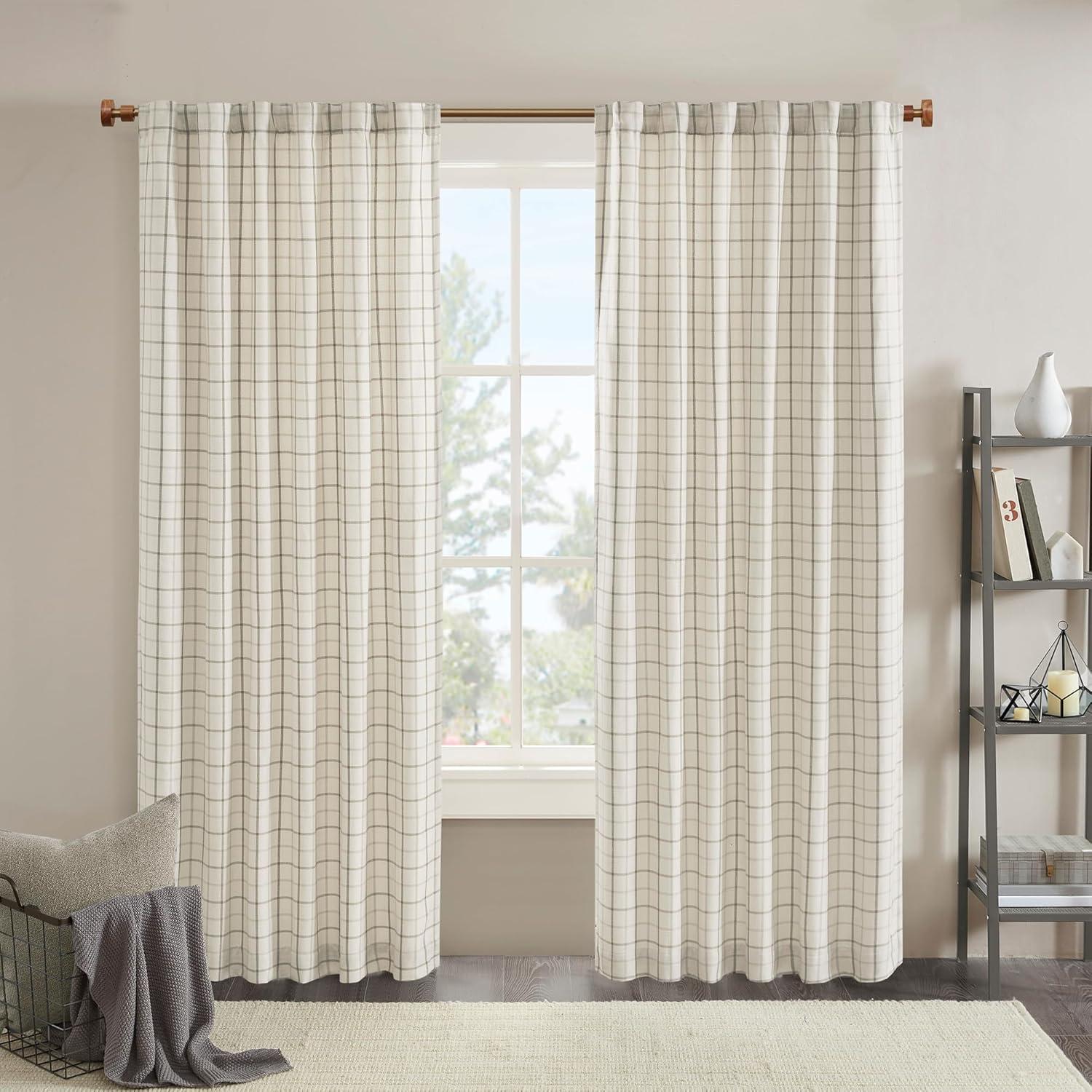 Anaheim Woven Plaid Room Darkening Thermal Fleece Lined Single Curtain Panel