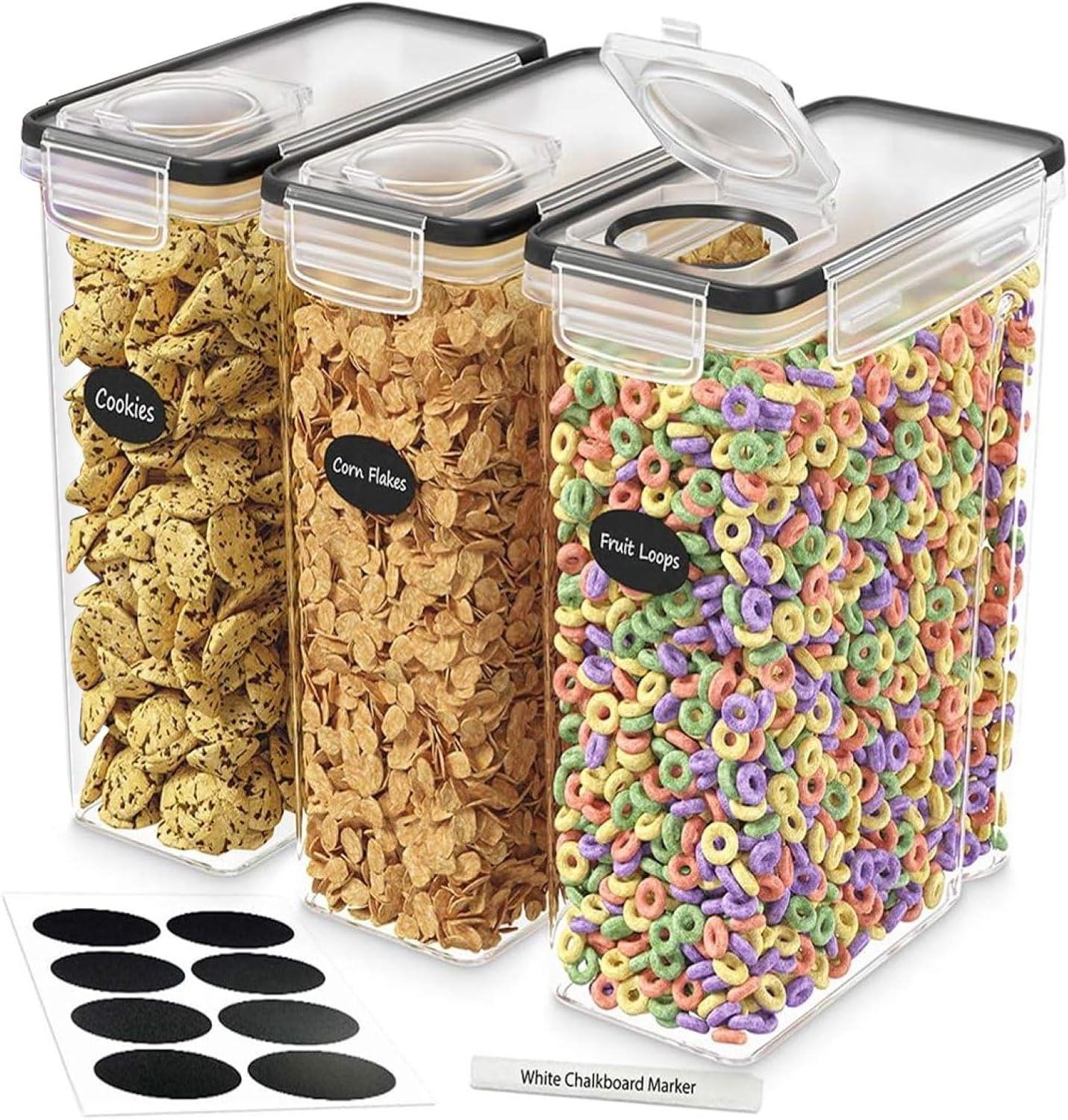 DWËLLZA KITCHEN Airtight Cereal Food Storage Containers For Flour & Sugar Including 1 Marker & 8 Labels (Set of 3)