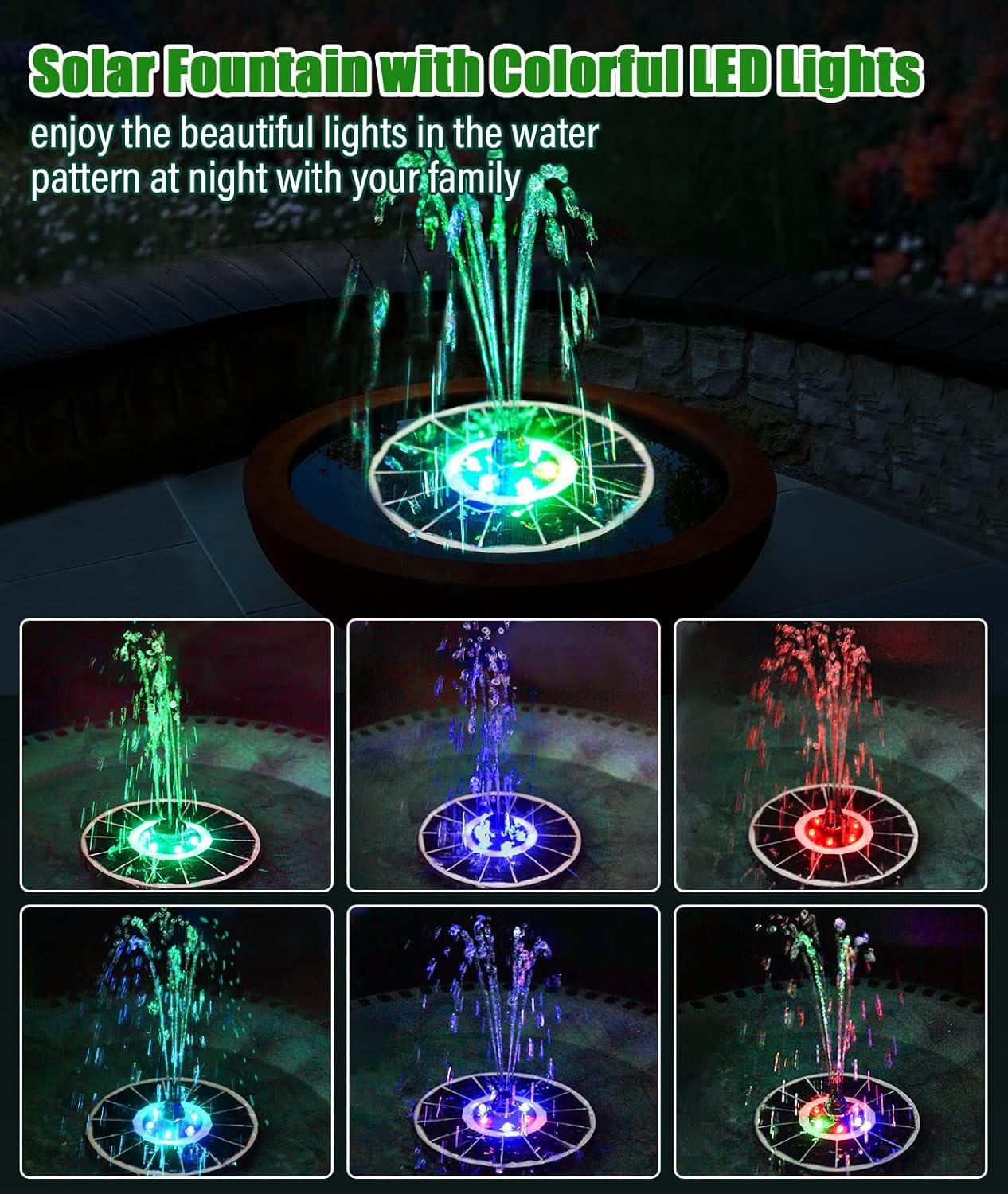 Colorful Glass Solar Powered Floating Water Fountain with LED Lights