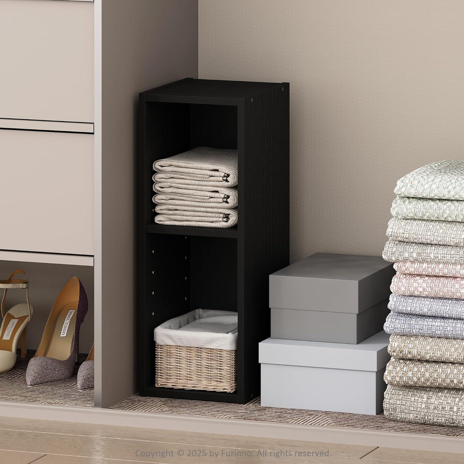 Furinno Reed 2-Tier Multipurpose Clothing & Closet Storage Organizer Shelf, 8-Inch Width, Blackwood