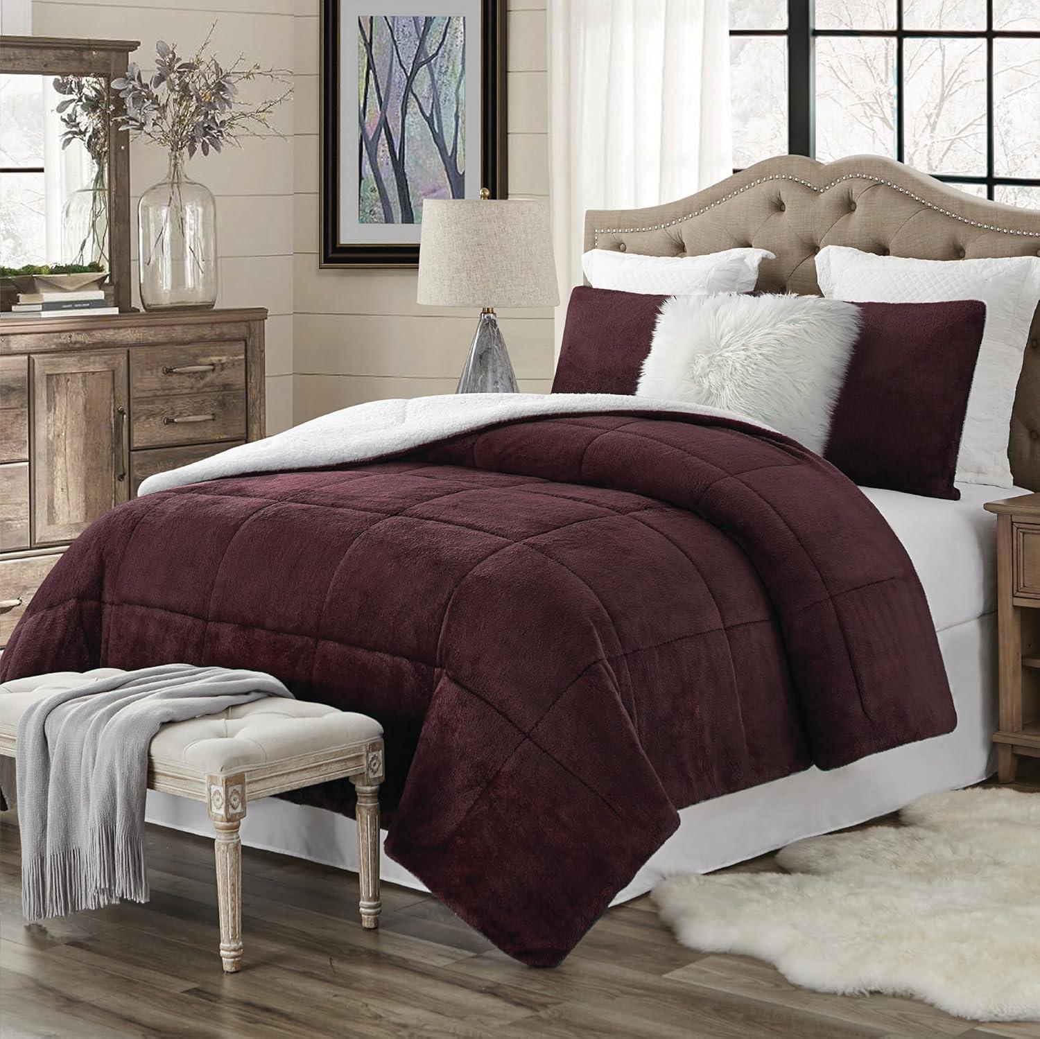 Swift Home Ultra Plush Reversible Faux Fur and Sherpa 3-Piece Comforter Set