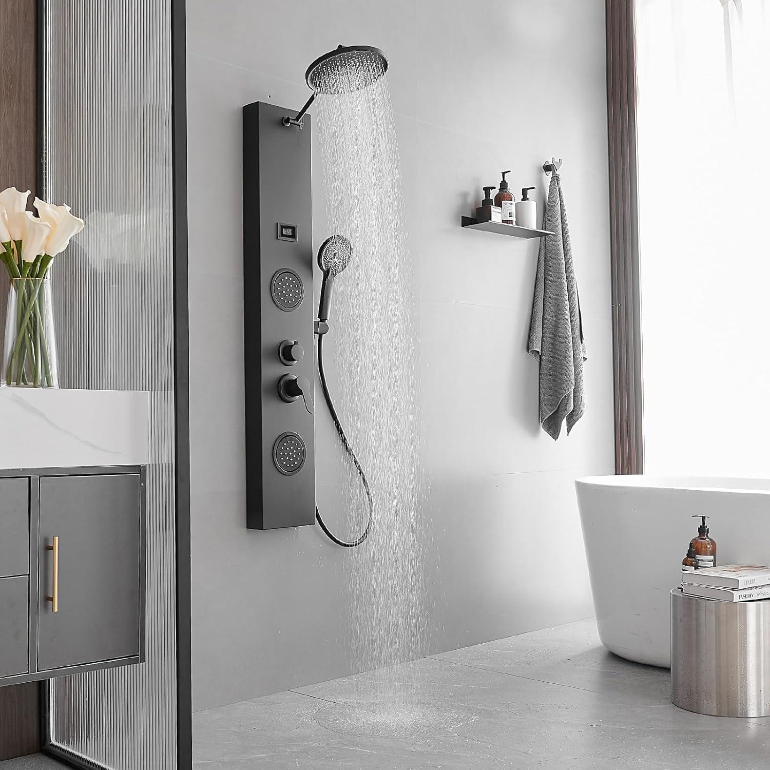 BWE 2-Spray Rain Shower Tower Shower Panel System with Rainfall Shower Head and Shower Rod