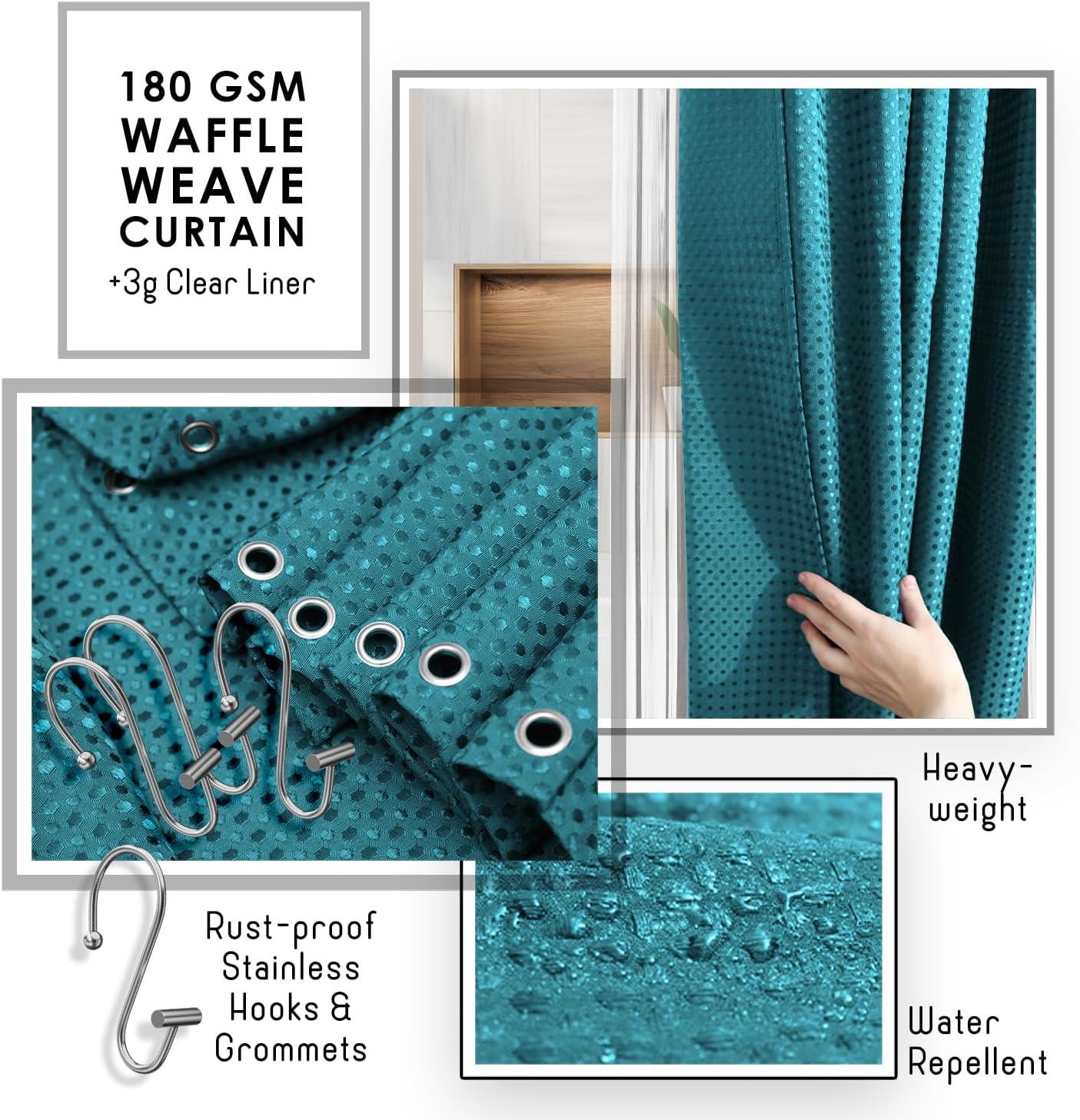 Bathroom Accessories Set with Shower Caddy and Bath Rugs - 27PC Bathroom Accessory Set with Shower Caddies & Teal Bath Rugs, Shower Curtain Set