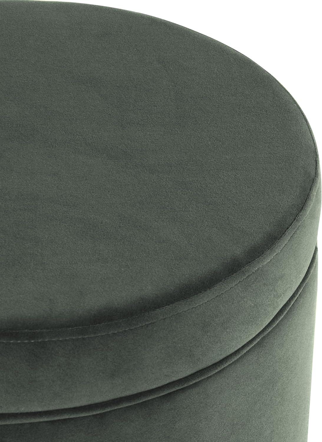 Round Storage Ottoman Loden Green - HomePop: Velvet Upholstered, Lift-Off Lid, Wood Legs, Bedroom & Living Room Furniture