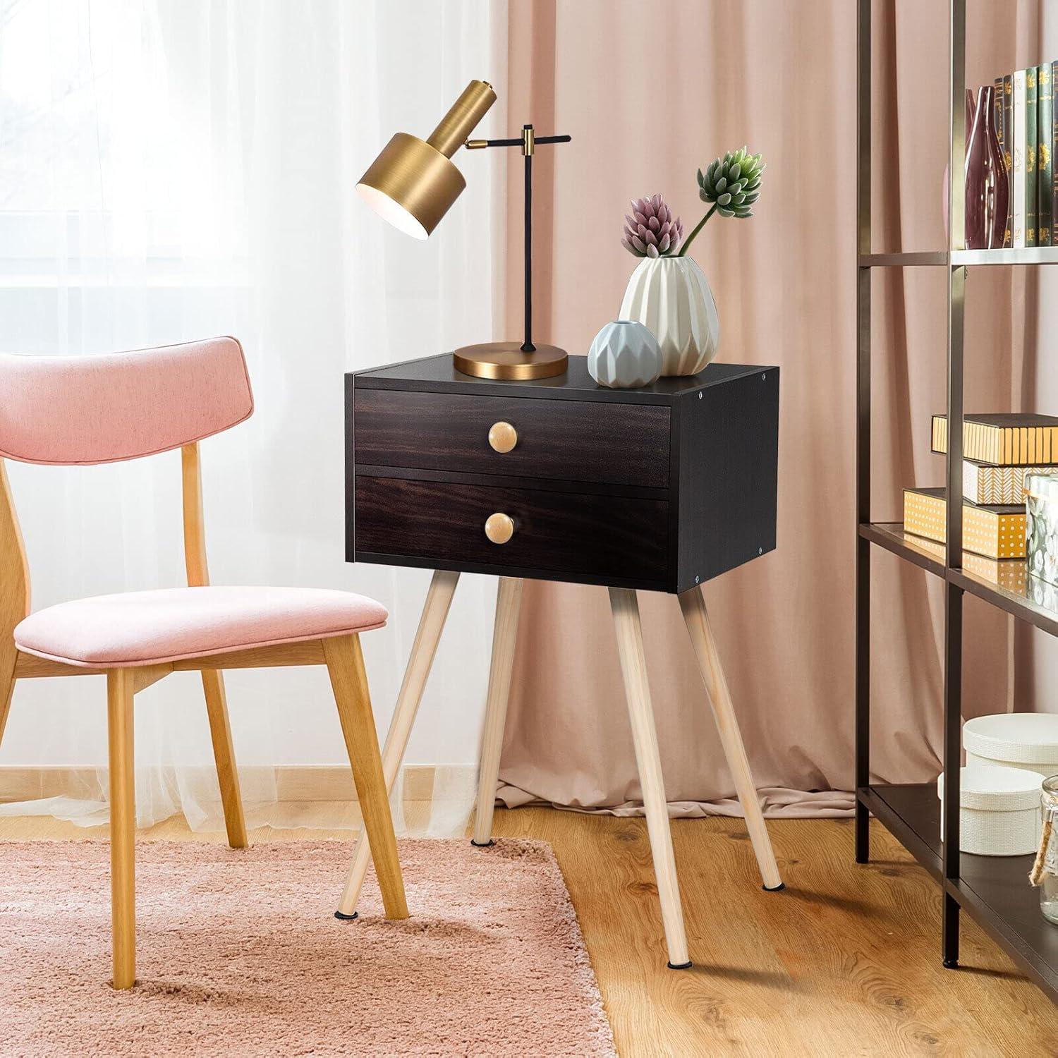 Nightstand W/2 Drawers For Bedroom Living Room Small Spaces Modern Home Furniture Simple Natural Legs Storage End Side Tables (1, Natural)