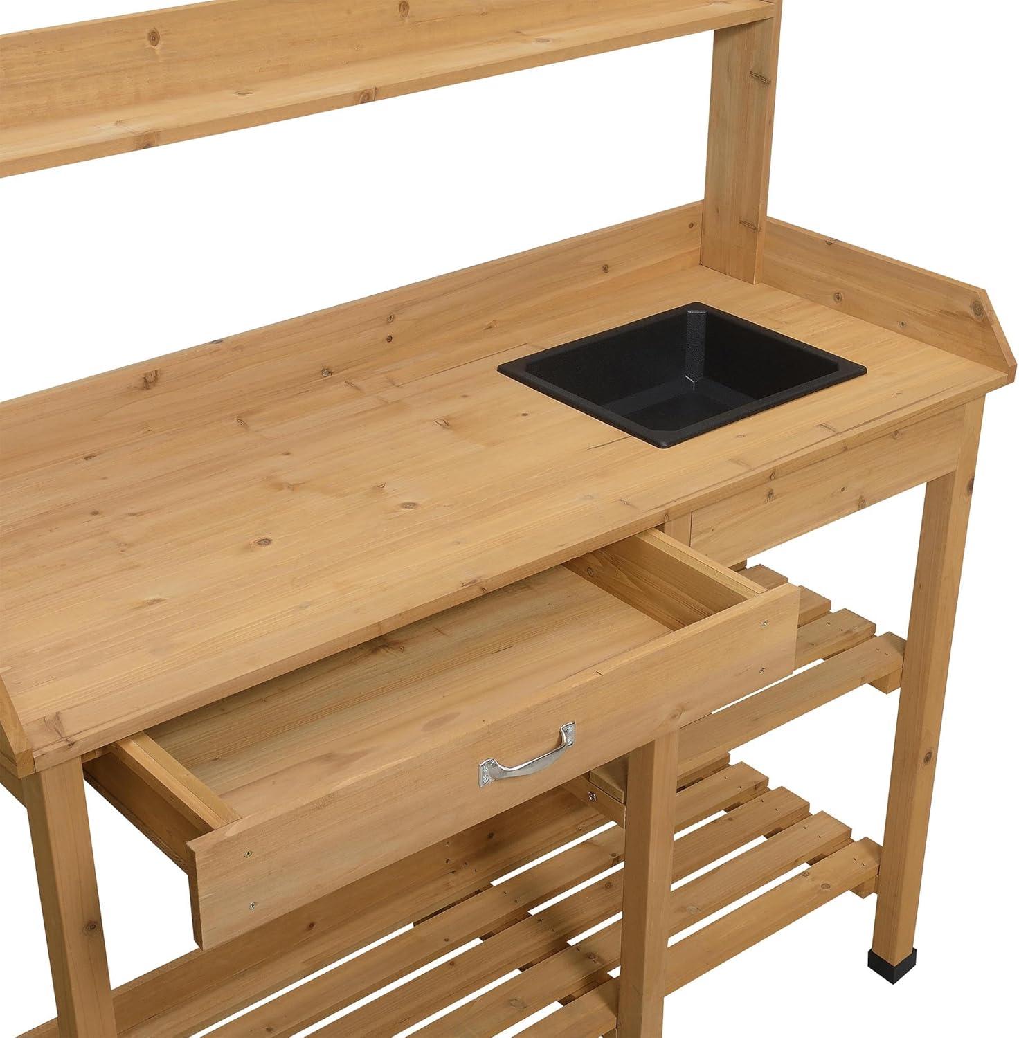 Convenience Concepts Deluxe Potting Bench in Off White Light Oak Wood Finish