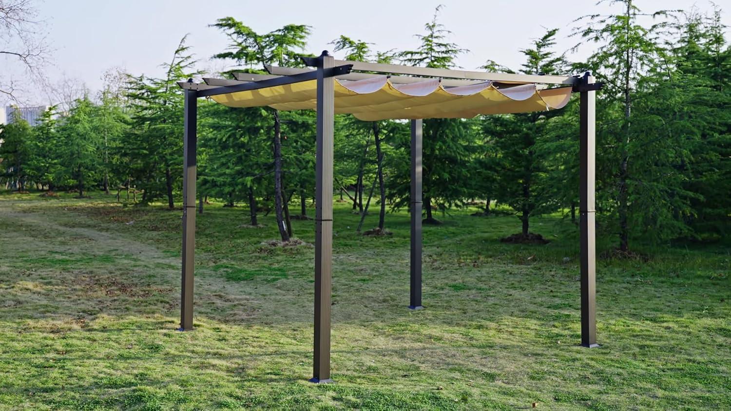 VEVOR 10'x13' Outdoor Retractable Pergola with Canopy, Aluminum Pergola with Retractable Canopy, Modern Style,Sun Shadefor Patios, Gardens, Decks, Backyards (Beige)