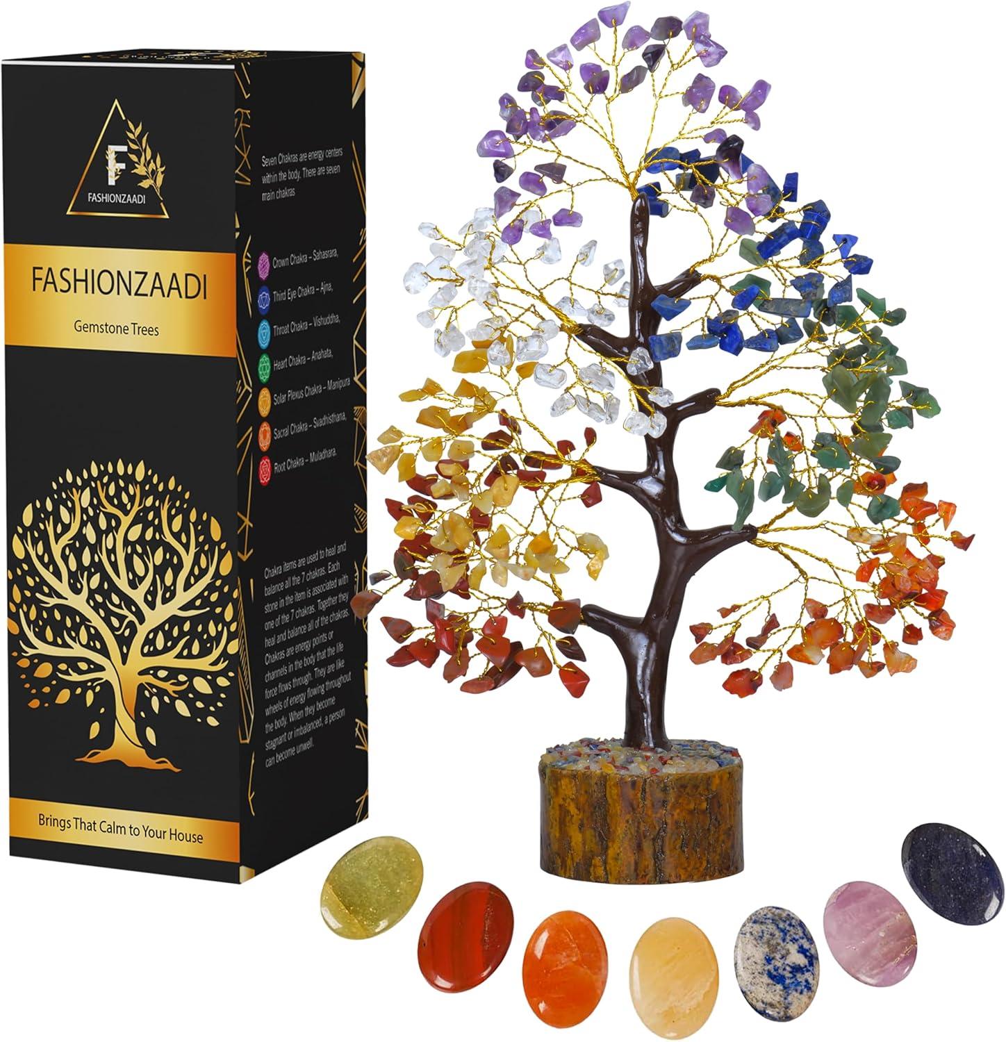 Multicolor Crystal Chakra Tree with Golden Wire