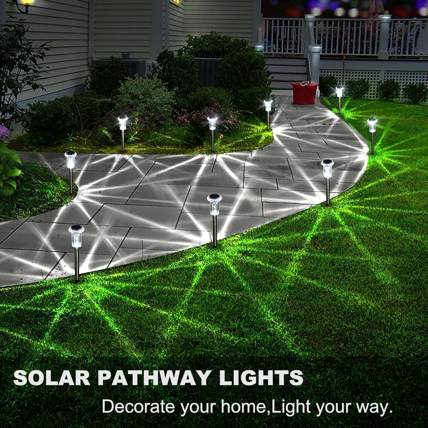 LIANGLOME Solar Lights Outdoor - IP65 Waterproof Solar Pathway Lights Stainless Steel Outdoor Solar lights for Yard Patio Lawn Walkway and Landscape Cool White (6 Pack) C27