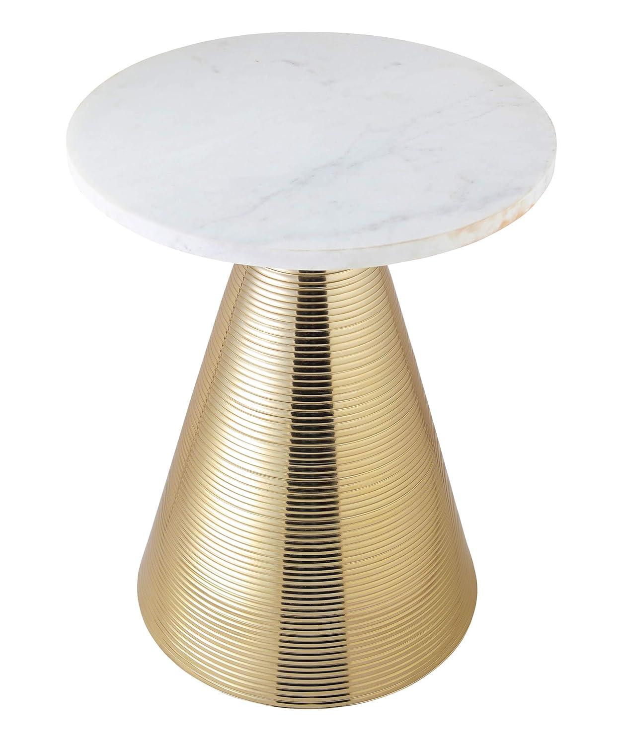 TOV Furniture Tempo 20"H Transitional Marble Aluminum Side Table in White/Gold