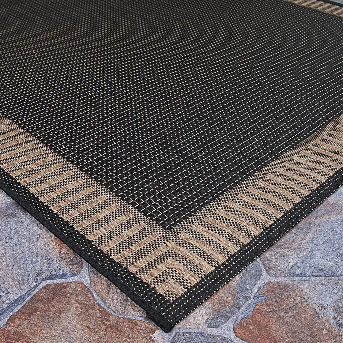 Black Synthetic Flat Woven Reversible Area Rug 70" x 110"