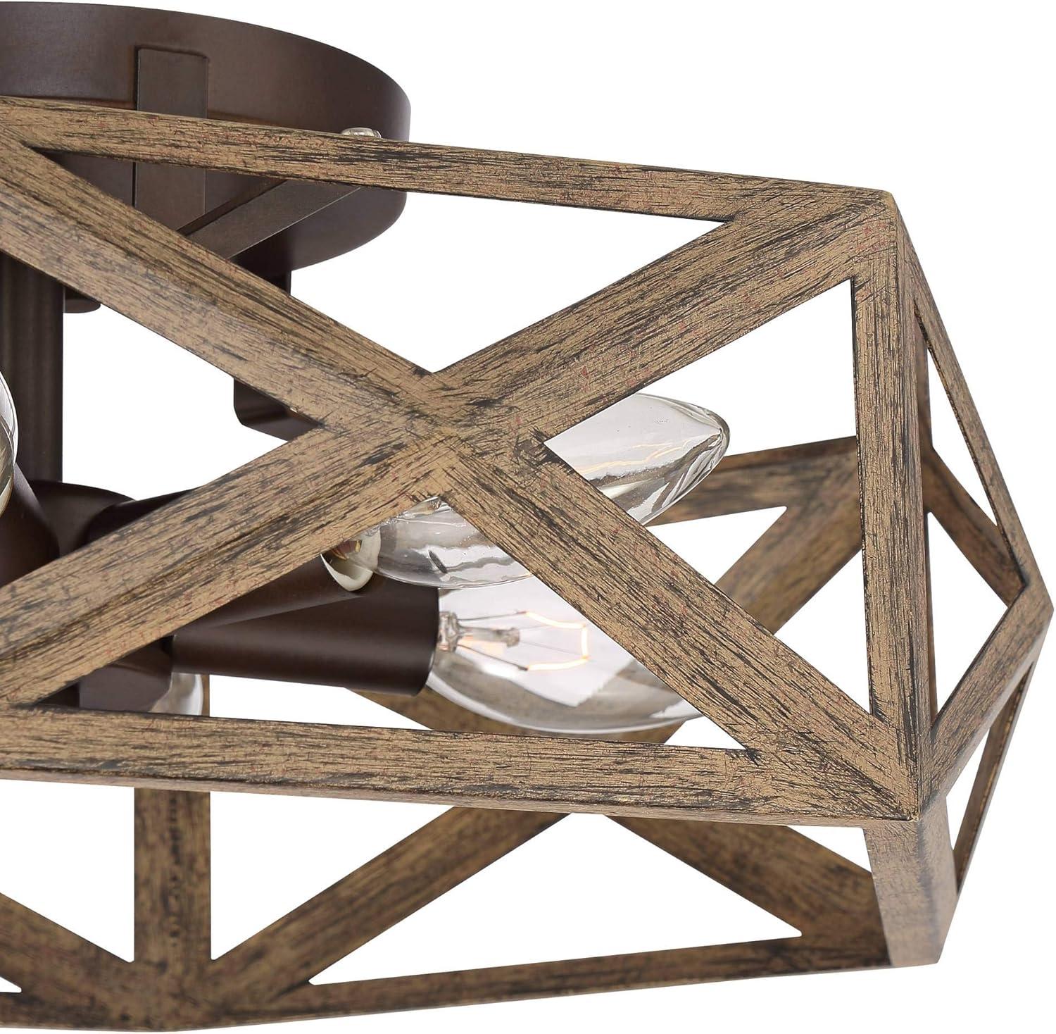 Possini Euro Design Moorcroft Modern Farmhouse Ceiling Light Semi Flush Mount Fixture 14 1/2" Wide Dark Wood Bronze 6-Light Hexagon Frame for Bedroom