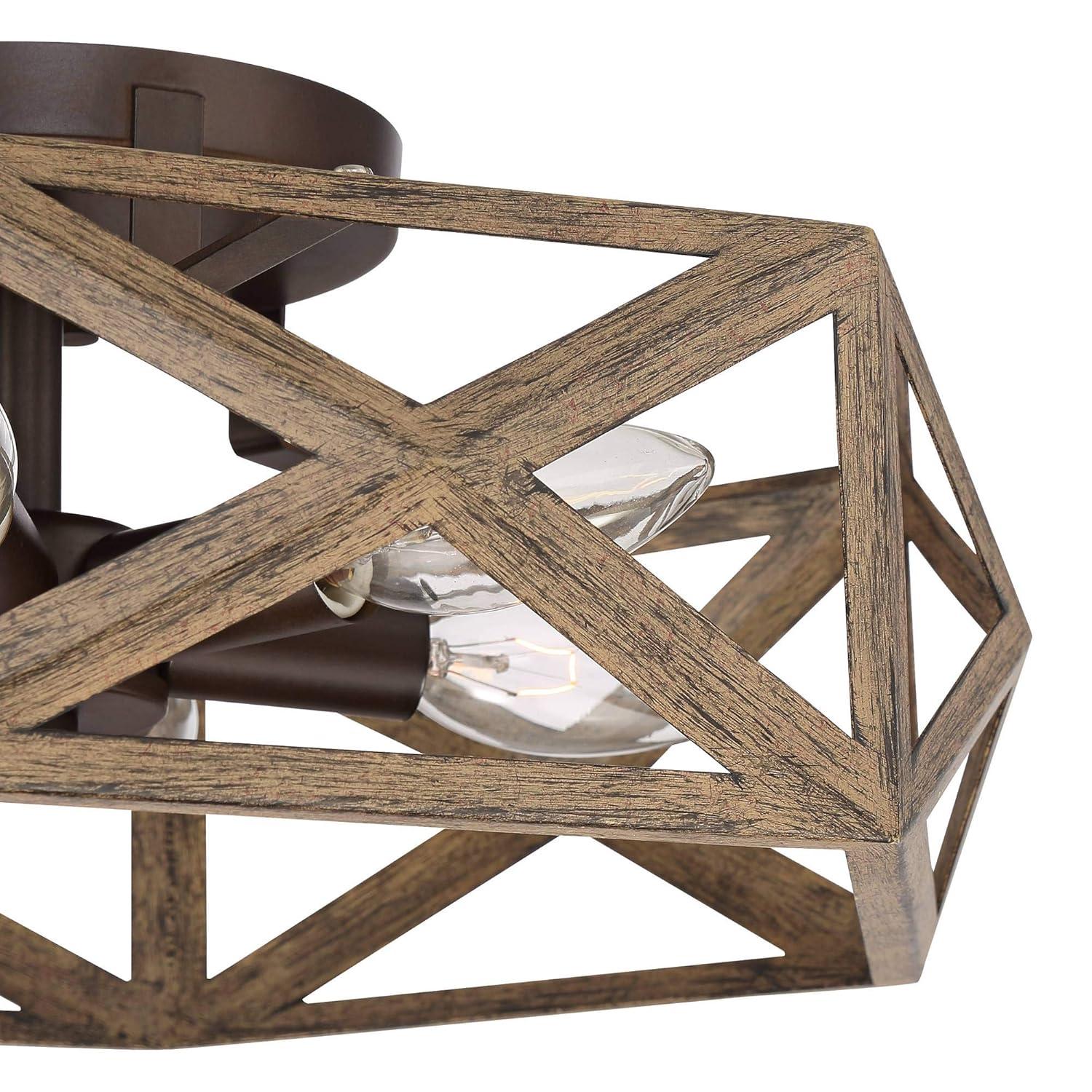 Possini Euro Design Moorcroft Modern Farmhouse Ceiling Light Semi Flush Mount Fixture 14 1/2" Wide Dark Wood Bronze 6-Light Hexagon Frame for Bedroom