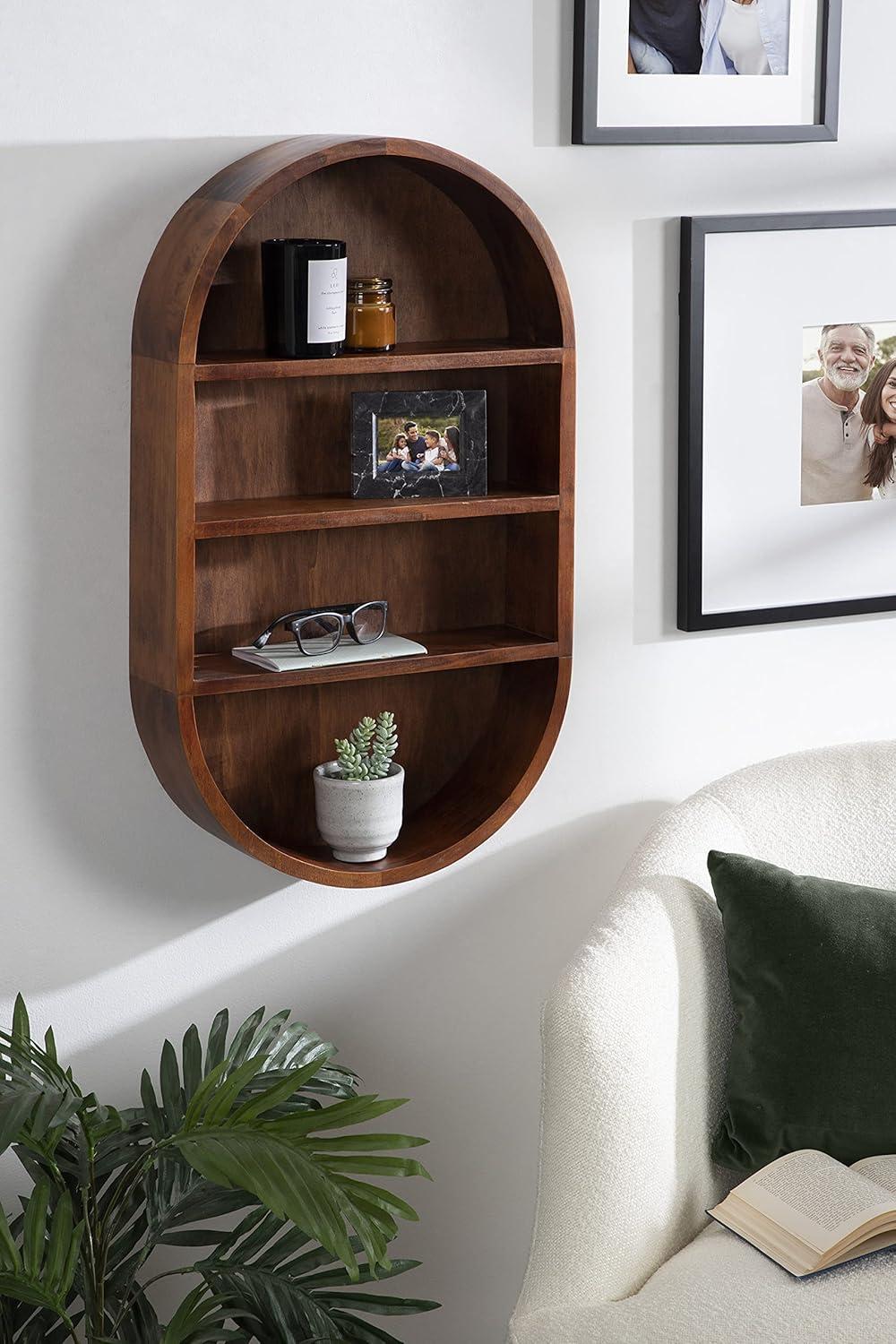 Minx Oval Solid Mango Wood Accent Wall Shelf