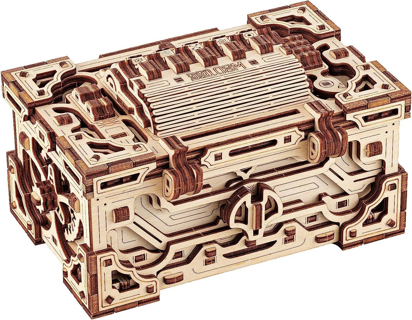 Wood Trick Enigma Chest Lock Puzzle Box Wooden 3D Puzzles for Adults and Kids to Build - Engineering DIY Project Mechanical Model Kits for Adults Wooden Models