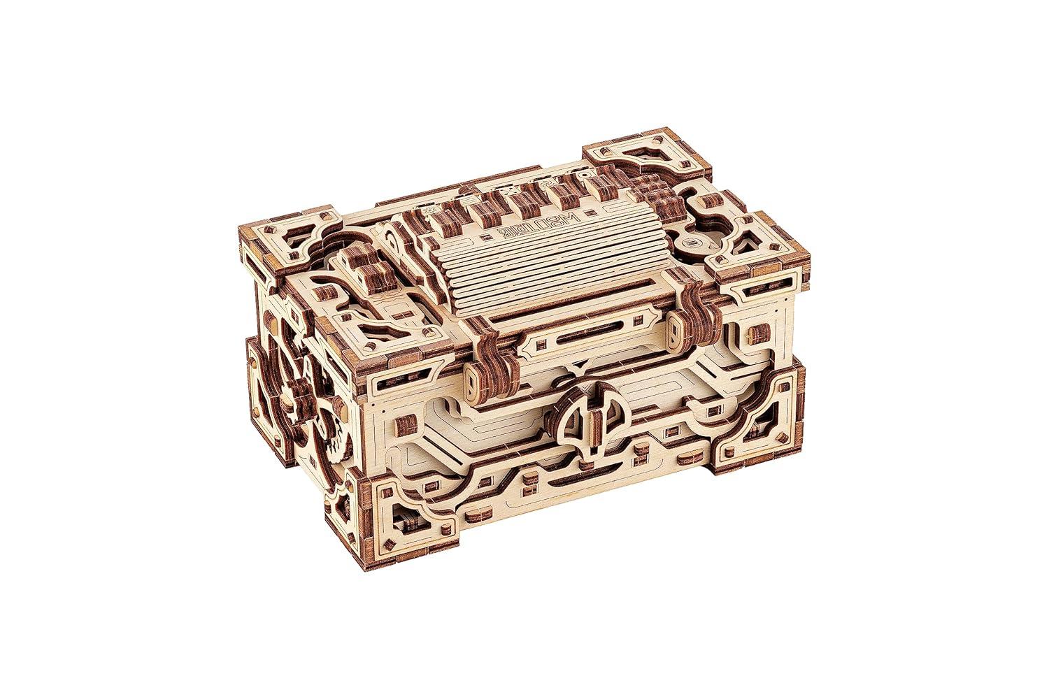Wood Trick Enigma Chest Lock Puzzle Box Wooden 3D Puzzles for Adults and Kids to Build - Engineering DIY Project Mechanical Model Kits for Adults Wooden Models