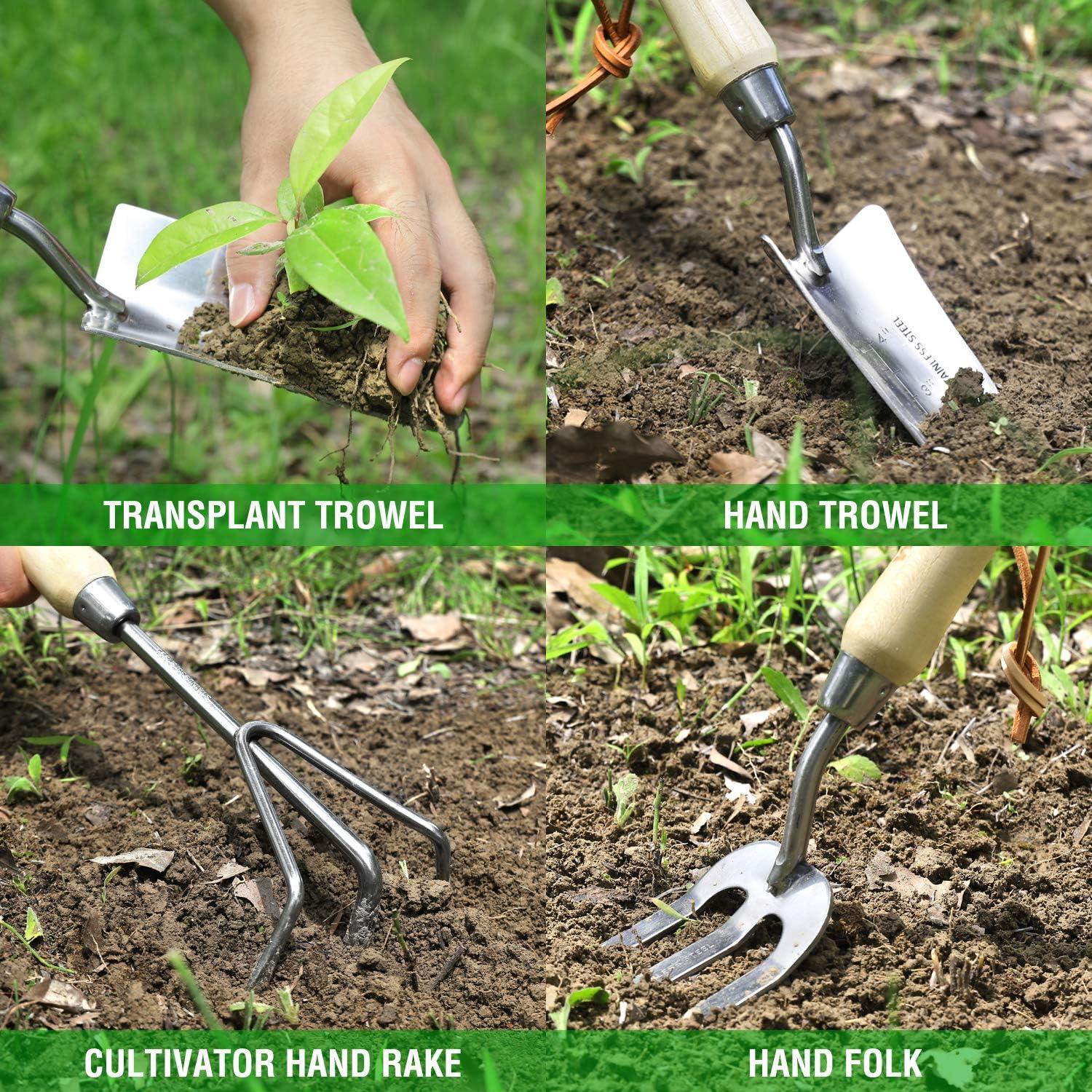 WORKPRO Garden Tools Set, 7 Piece Stainless Steel Heavy Duty Gardening Tools with Wooden Handle
