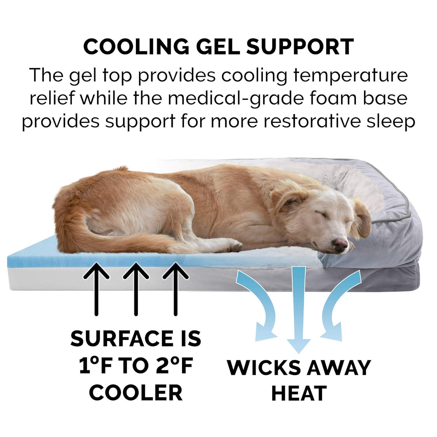 FurHaven Velvet Waves Perfect Comfort Cooling Gel Sofa Dog Bed - Jumbo, Granite Gray