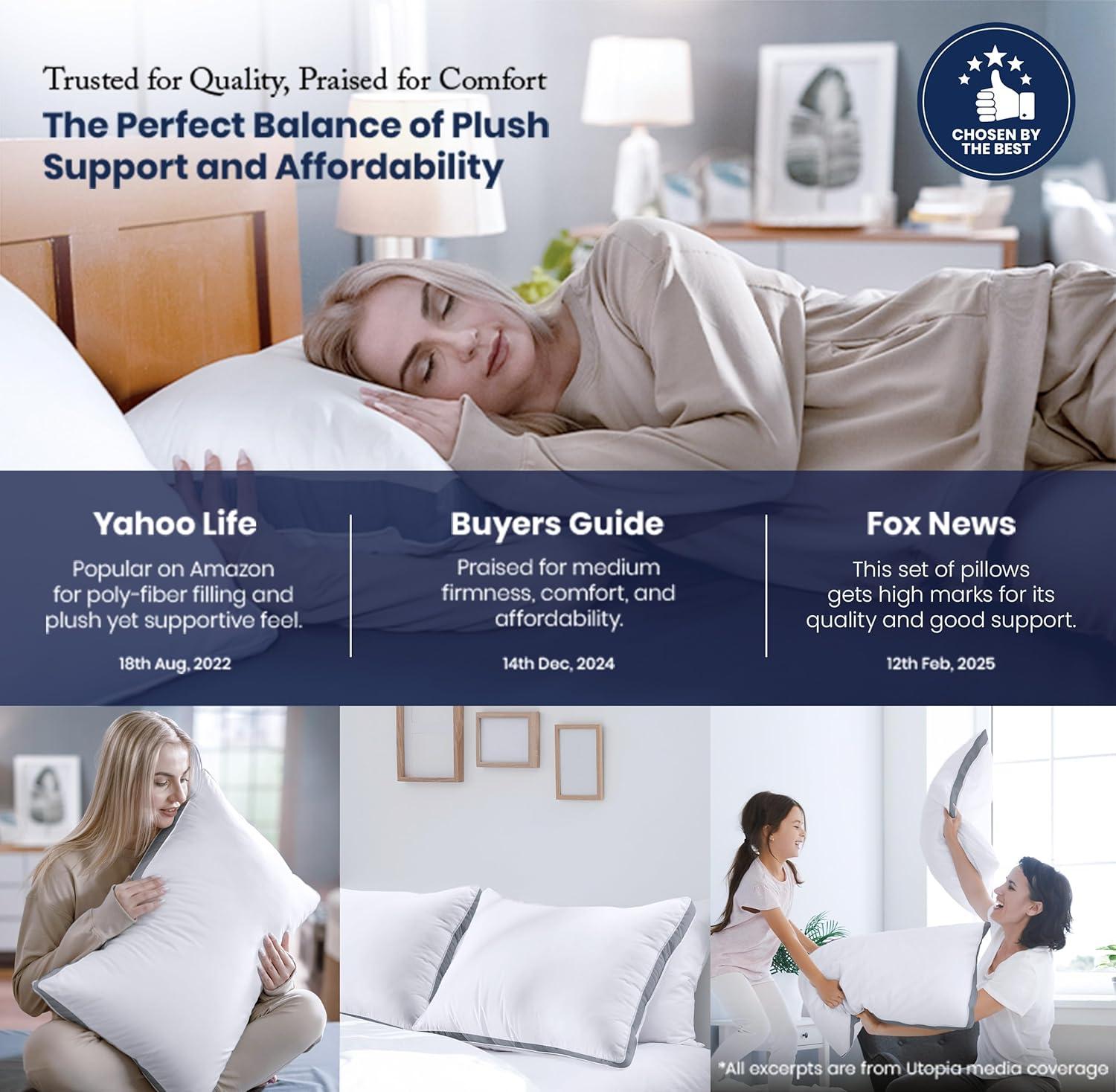 Utopia Bedding Bed Pillows for Sleeping Queen Size (Grey), Set of 2, Cooling Hotel Quality, Gusseted Pillow for Back, Stomach or Side Sleepers