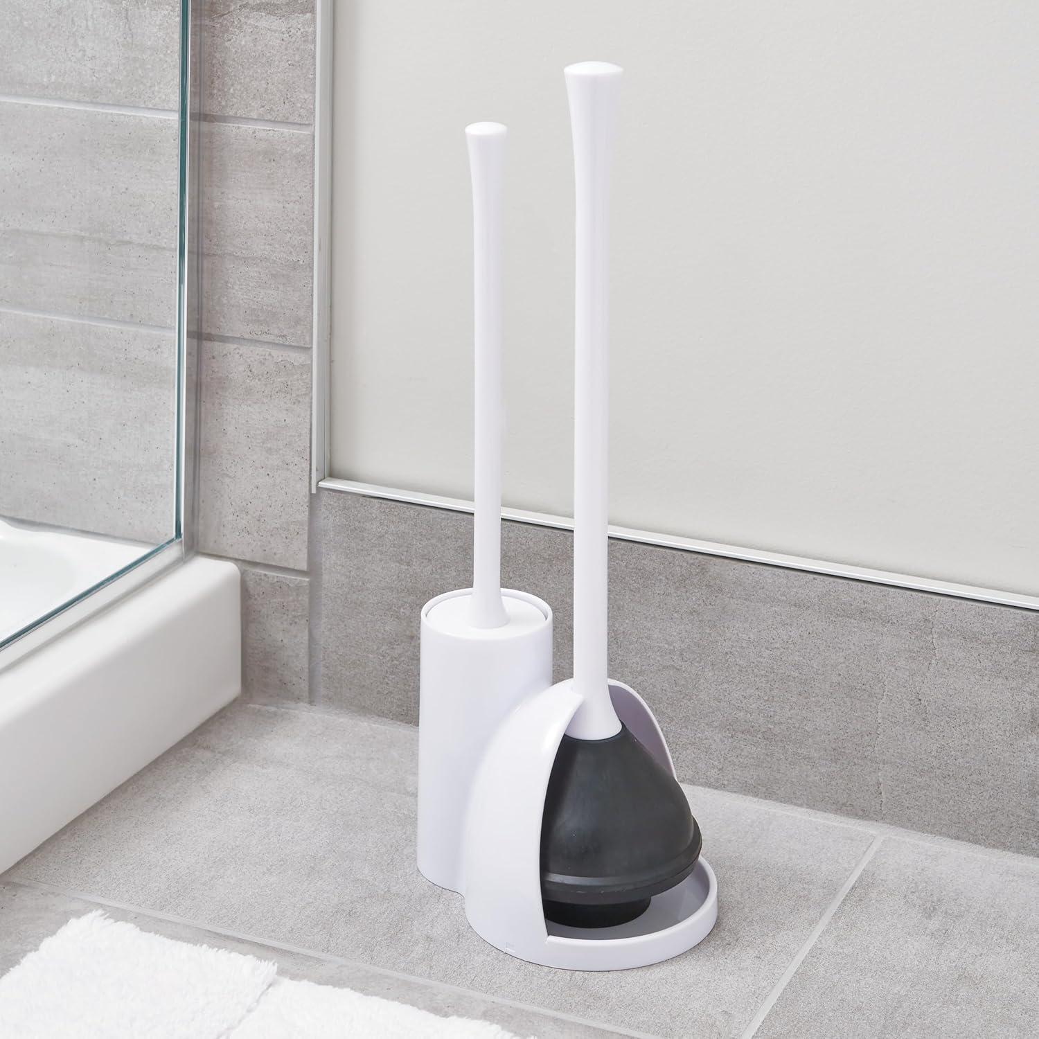 InterDesign Una Slim Toilet Bowl Brush and Plunger Set for Bathroom Storage, White