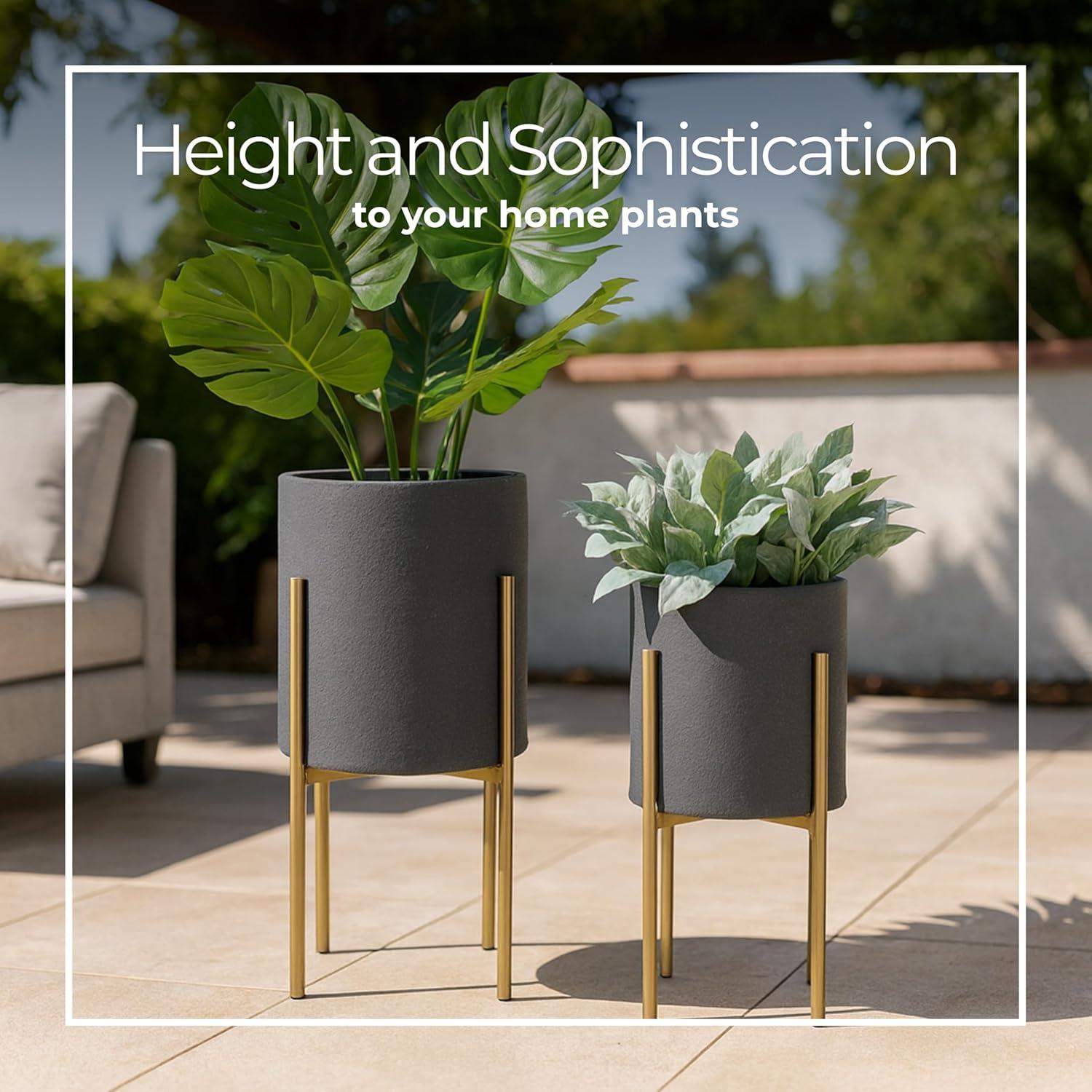 Bella Patterned Raised Planters with Gold Stand - Set of 2